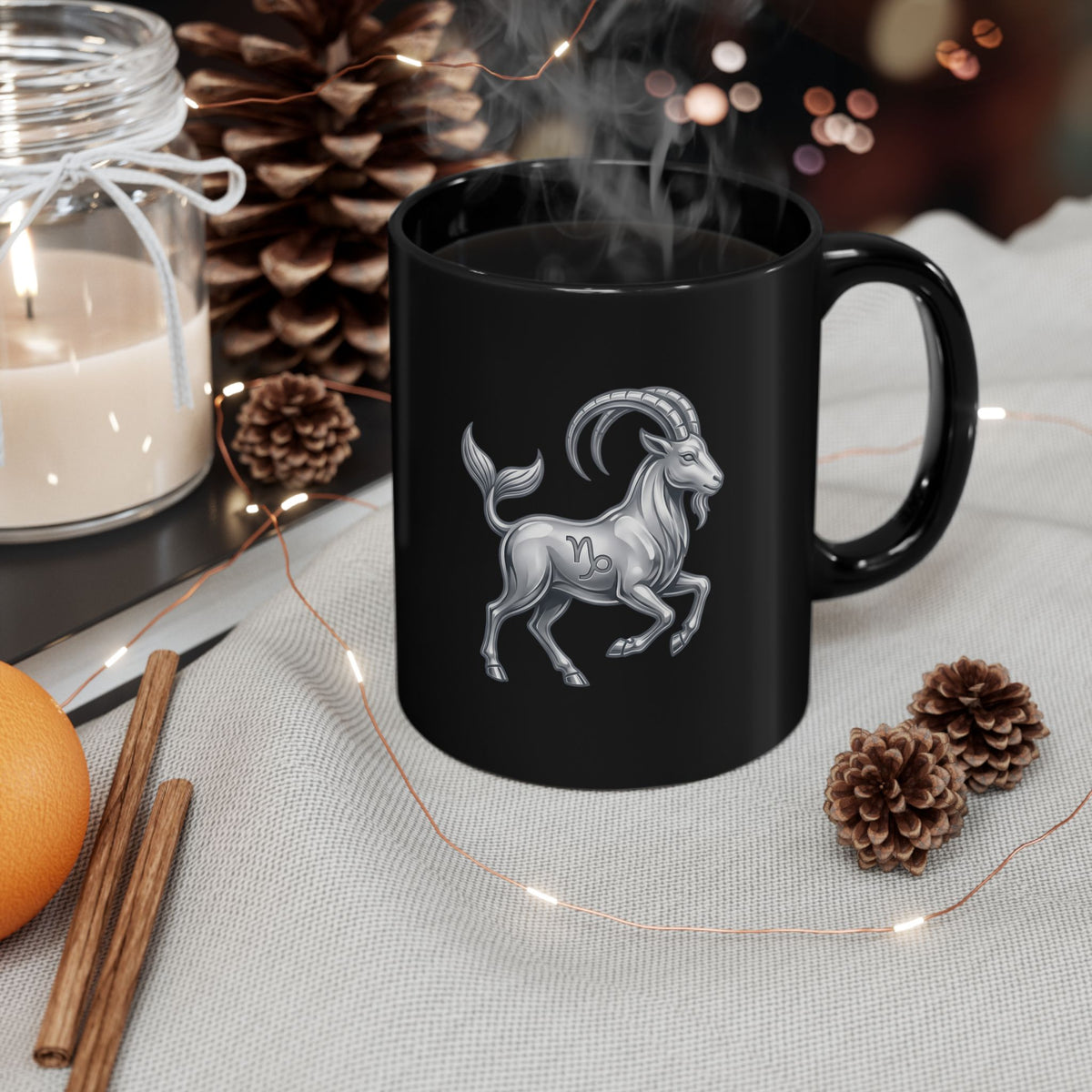 Capricorn Goat Black Mug — Zodiac Coffee Cup