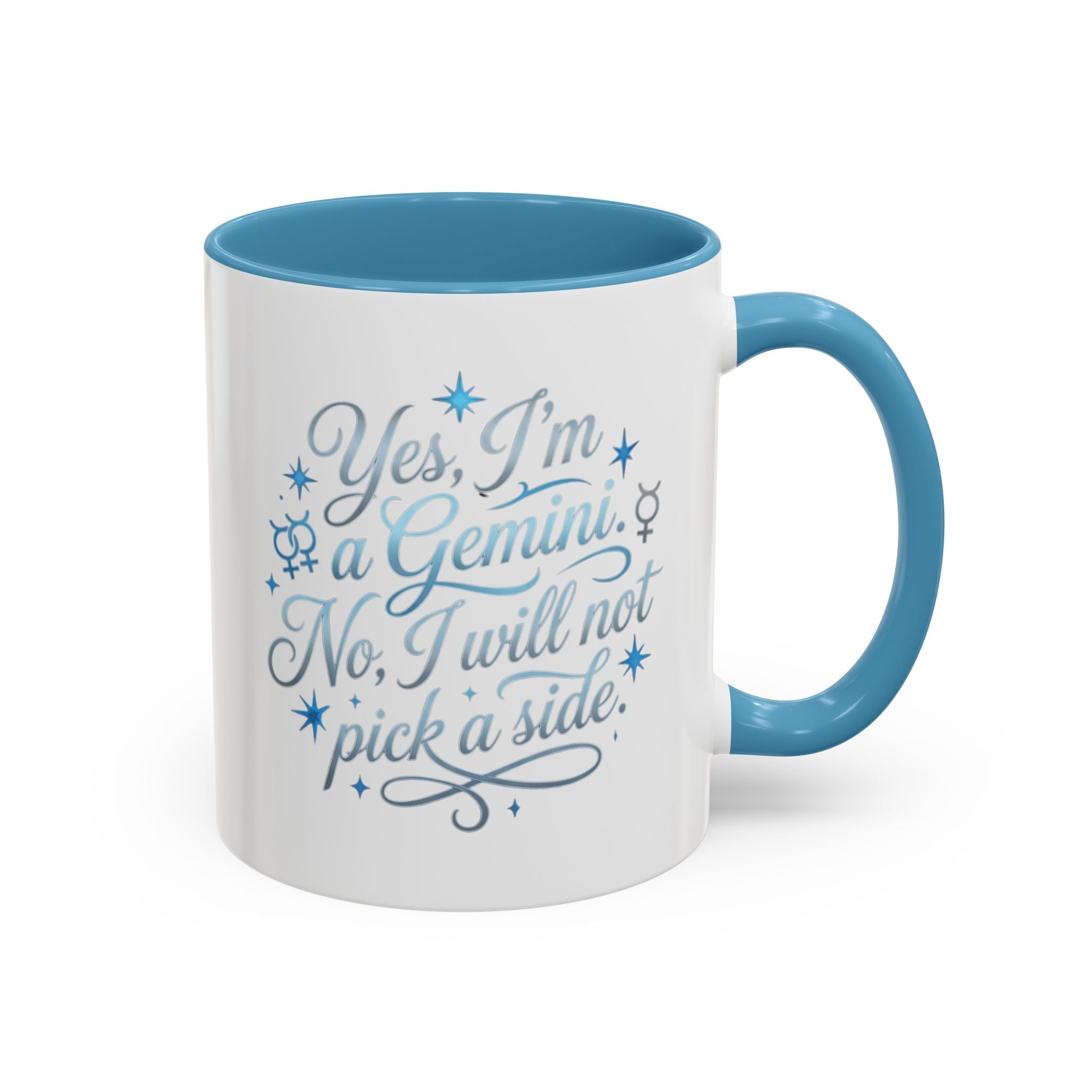 Gemini Zodiac Accent Coffee Mug – “Yes, I’m a Gemini. No, I will not pick a side.” – Astrological Gift