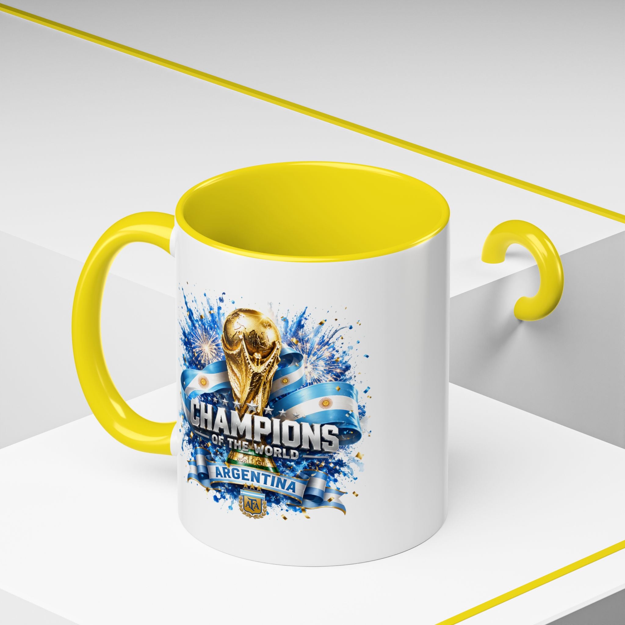 Argentina World Champions Coffee Mug — 'Champions of the World' Soccer Trophy Design