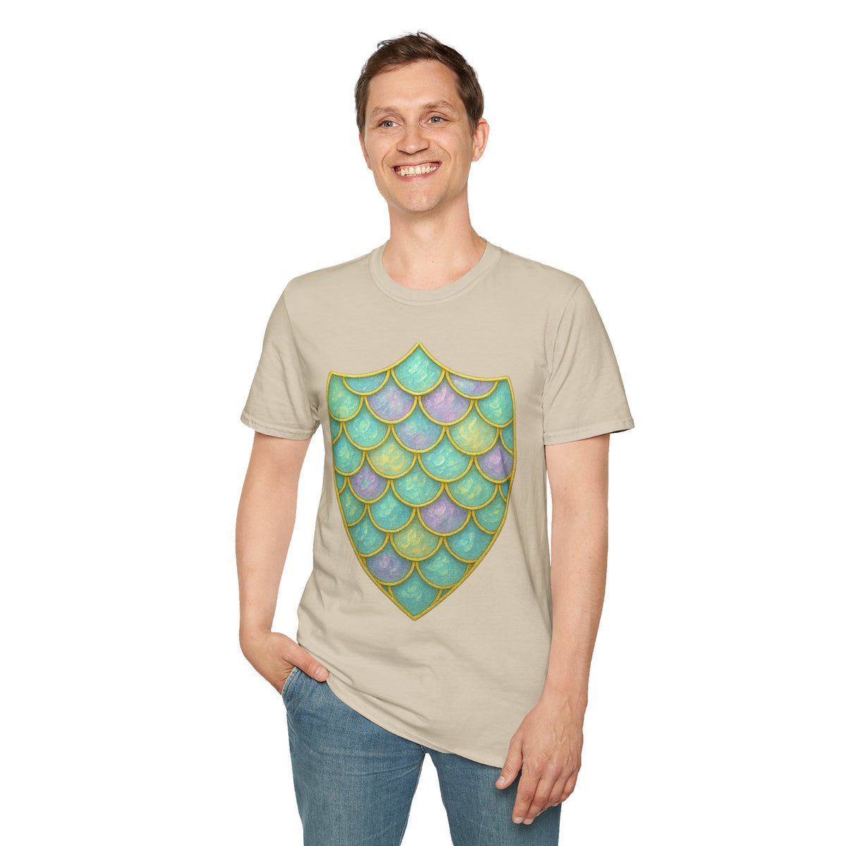 Mermaid Scale Shield T-Shirt — Iridescent Aquamarine Graphic Tee - Trending Now - September 2026