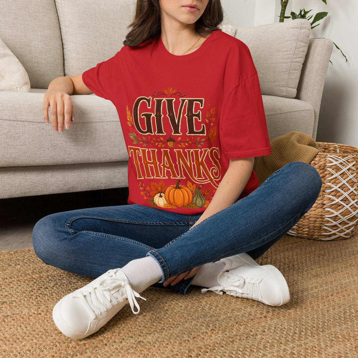 Thanksgiving T-Shirt Give Thanks T-Shirt — Autumn Thanksgiving Graphic Tee