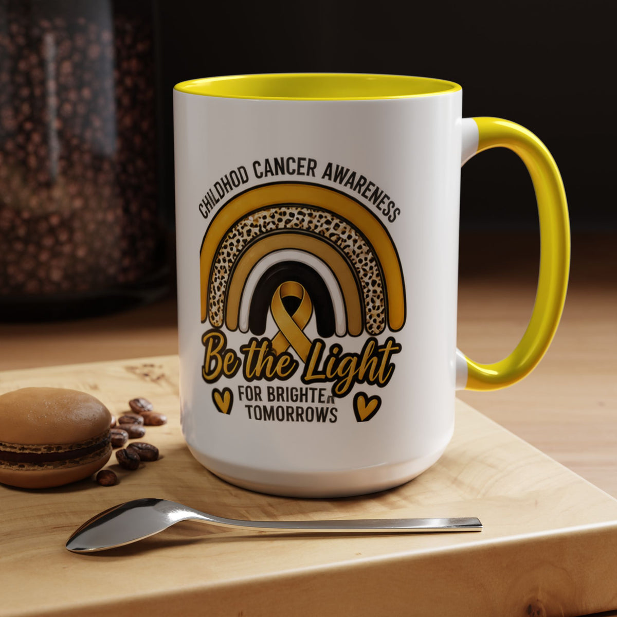 Childhood Cancer Awareness Accent Coffee Mug — "Be the Light" 11/15oz