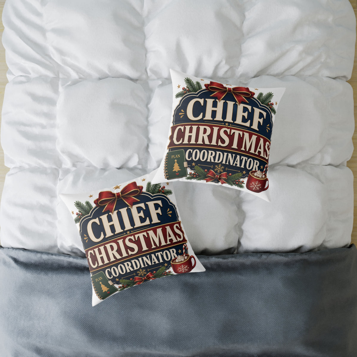 Modern Day Christmas Chief Christmas Coordinator Square Poly Canvas Pillow