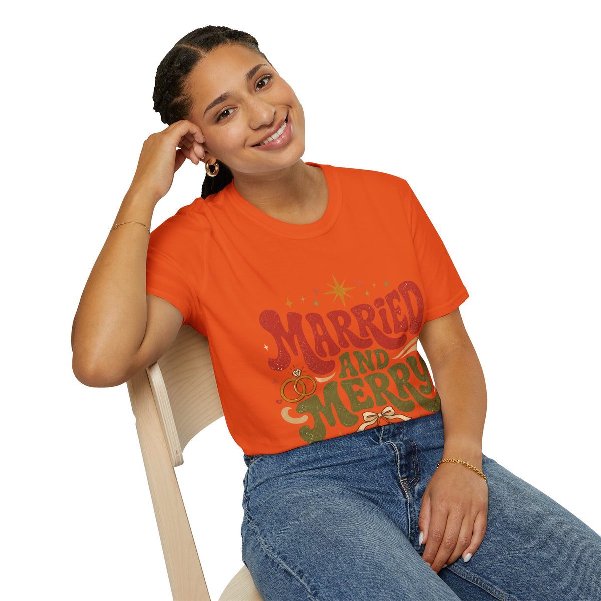 Married and Merry T-Shirt — Retro Holiday Couples Christmas Tee