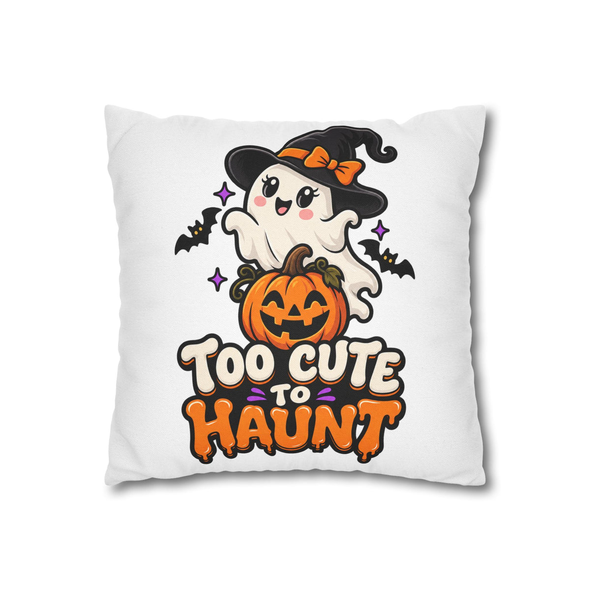 Halloween Pillowcase — "Too Cute to Haunt" Ghost Pumpkin Decorative Pillow Cover