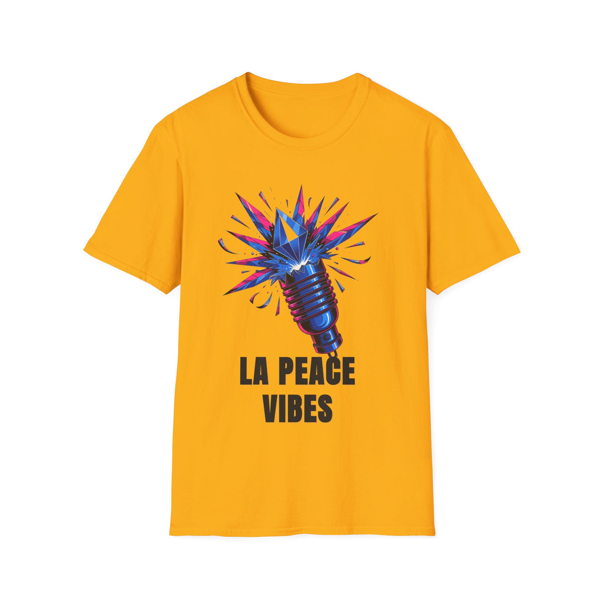 La Peace Vibes Microphone T-Shirt - Retro Pop Art Graphic Tee - Trending Now - September 2026