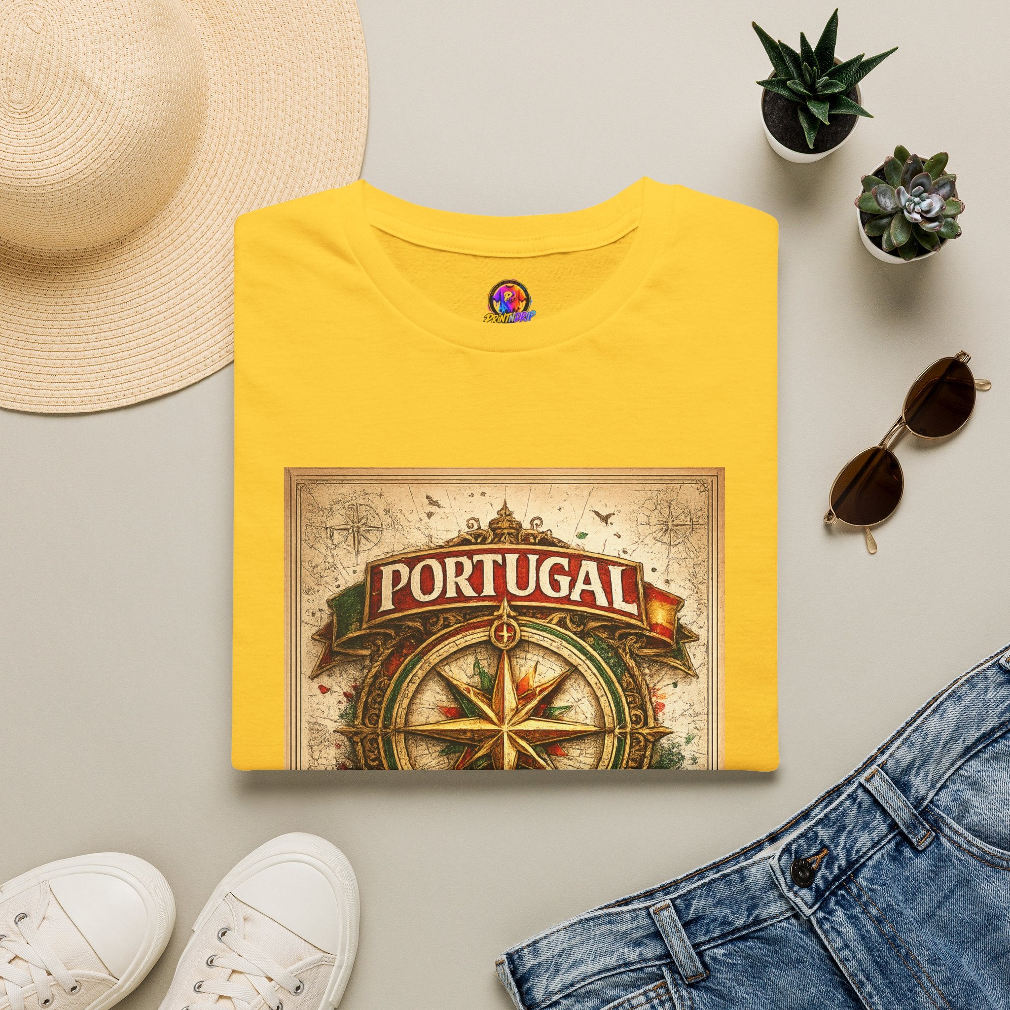 Portugal Compass T‑Shirt — Vintage Nautical Travel Tee