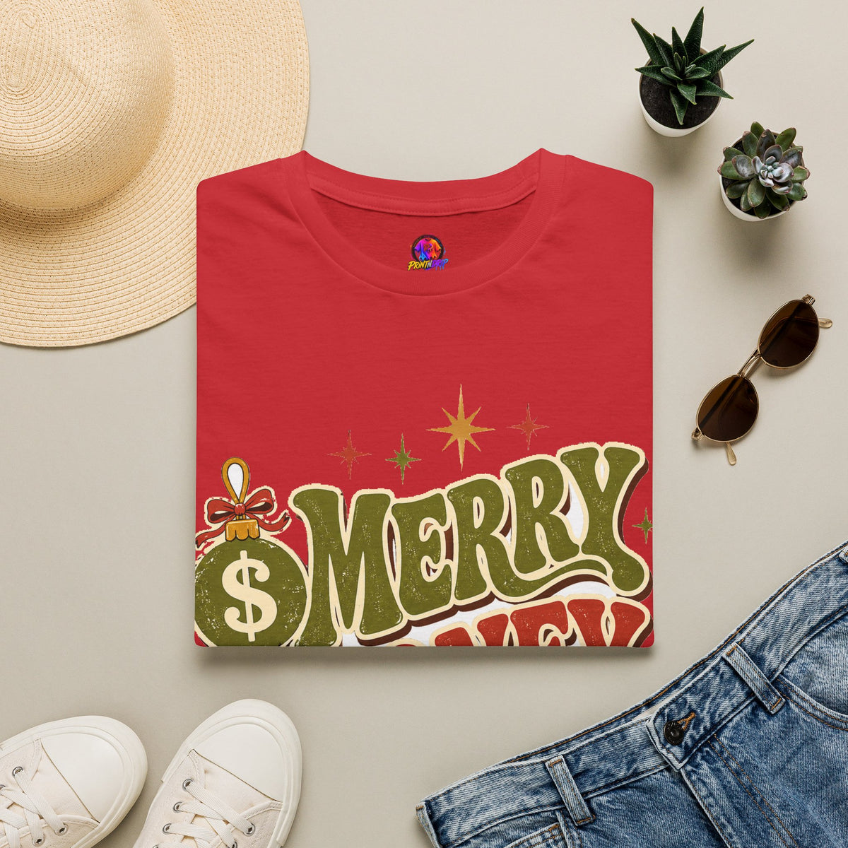 Merry Money Mood T‑Shirt — Retro Holiday Graphic Tee