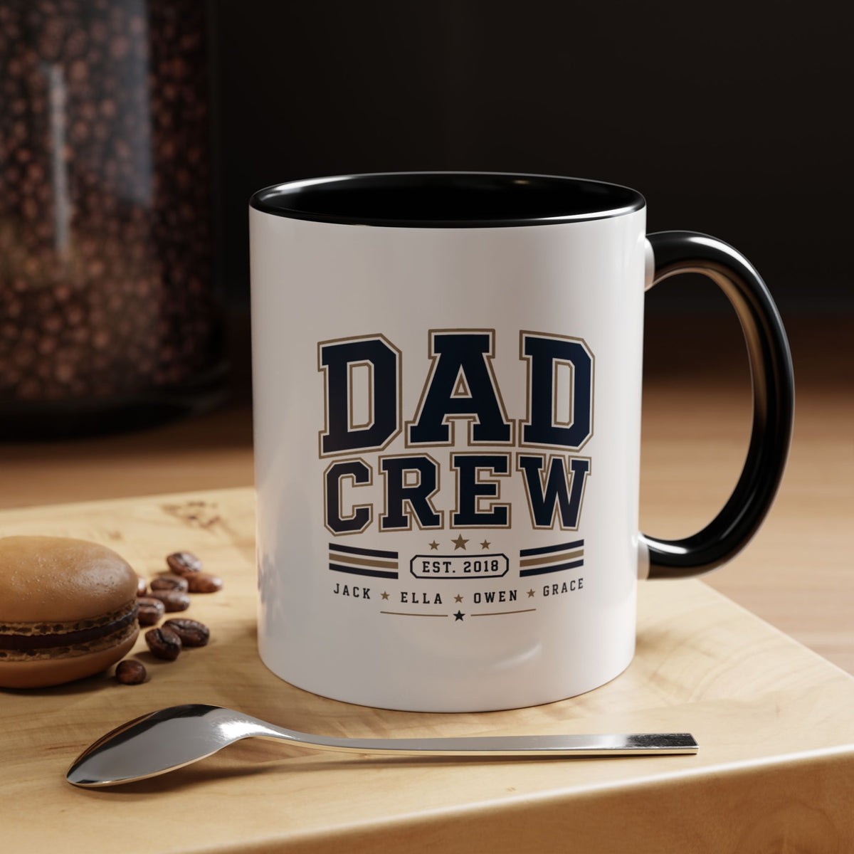 Milo Bailey Dog Dad Mom Dad Crew Accent Coffee Mug — Personalized Family Names, Established Date Coffee Cup