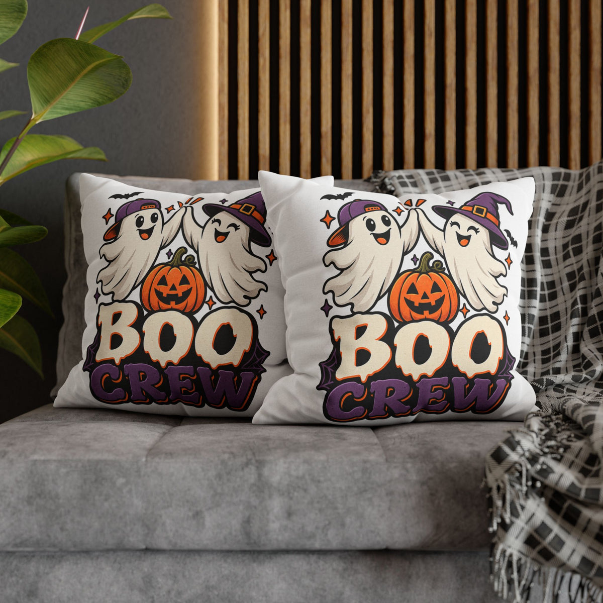 Halloween Boo Crew Pillowcase — Cute Ghost Pumpkin Decorative Throw Pillow Cover