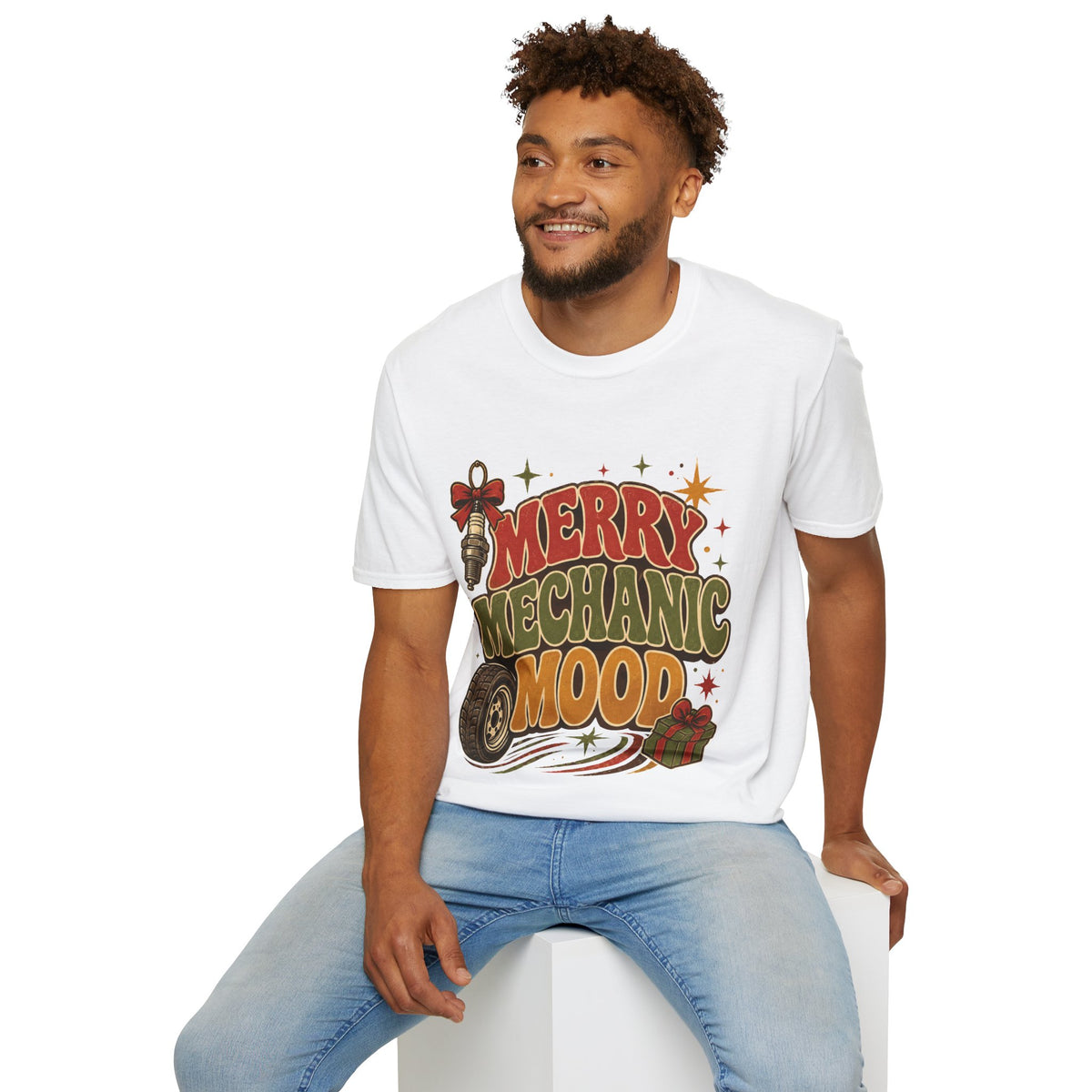 Merry Mechanic Mood T‑Shirt — Retro Holiday Auto Technician Gift