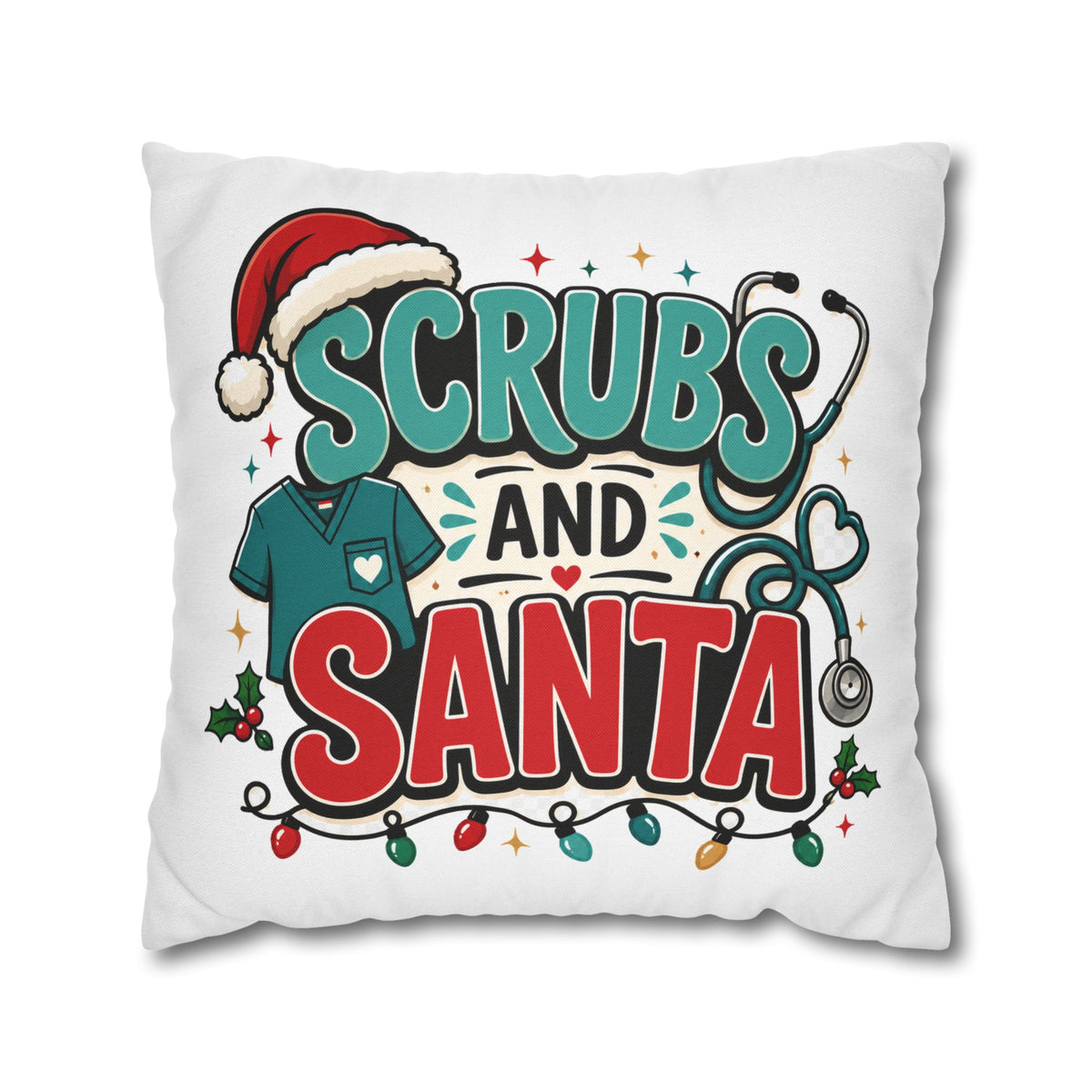 Scrubs and Santa Holiday Pillowcase Modern Day Christmas  — Christmas Nurse Decorative Throw Pillow Cover