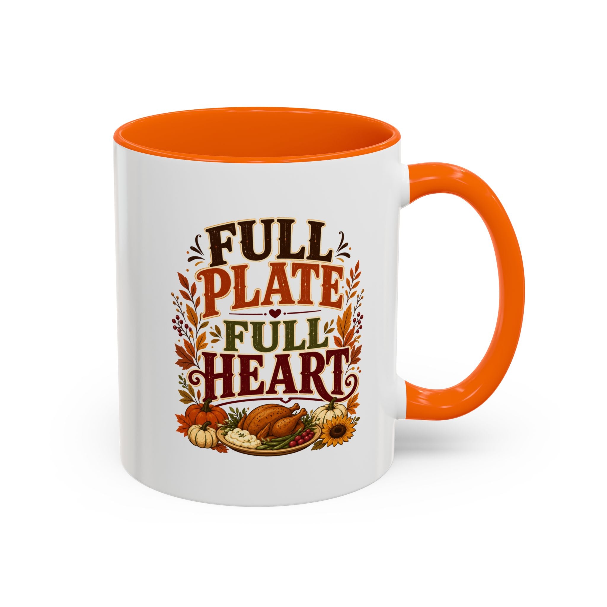 Thanksgiving Mug Full Plate Full Heart Accent Coffee Mug — Fall Thanksgiving Harvest Tea Cup