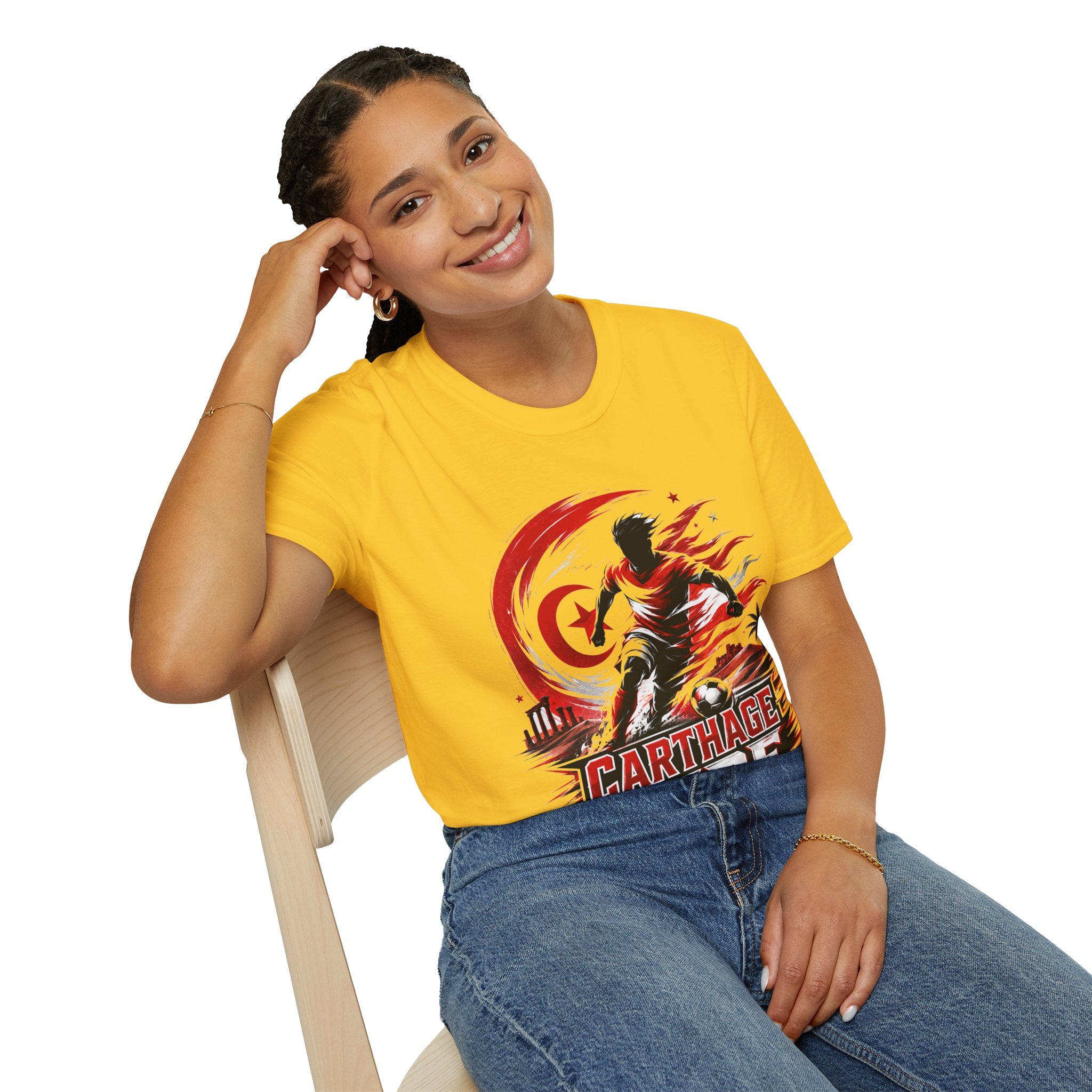 Tunisia Carthage Fire Soccer T-Shirt — Red Crescent Football Fan Tee