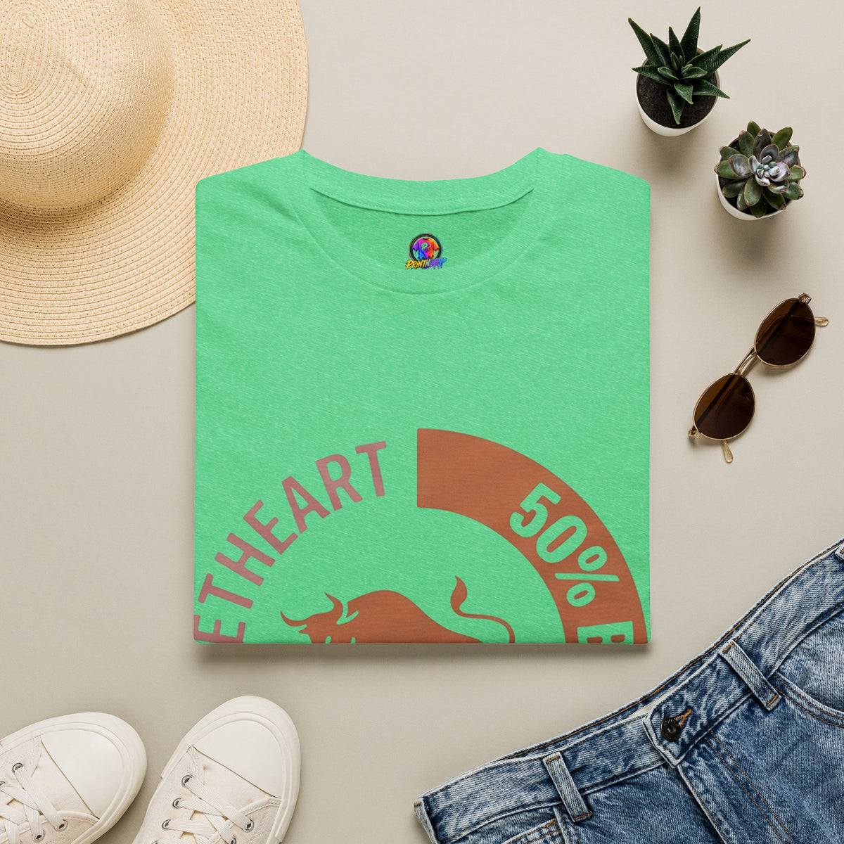 Bull Percentage Graphic T-Shirt — "50% Bull, 50% Sweetheart" Casual Tee