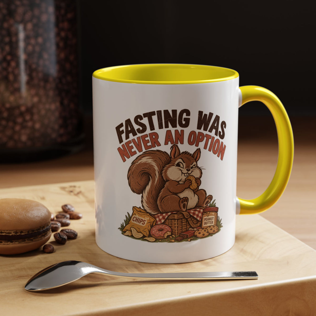 Funny And Witty "Fasting Was Never An Option" Accent Coffee Mug (11, 15oz)