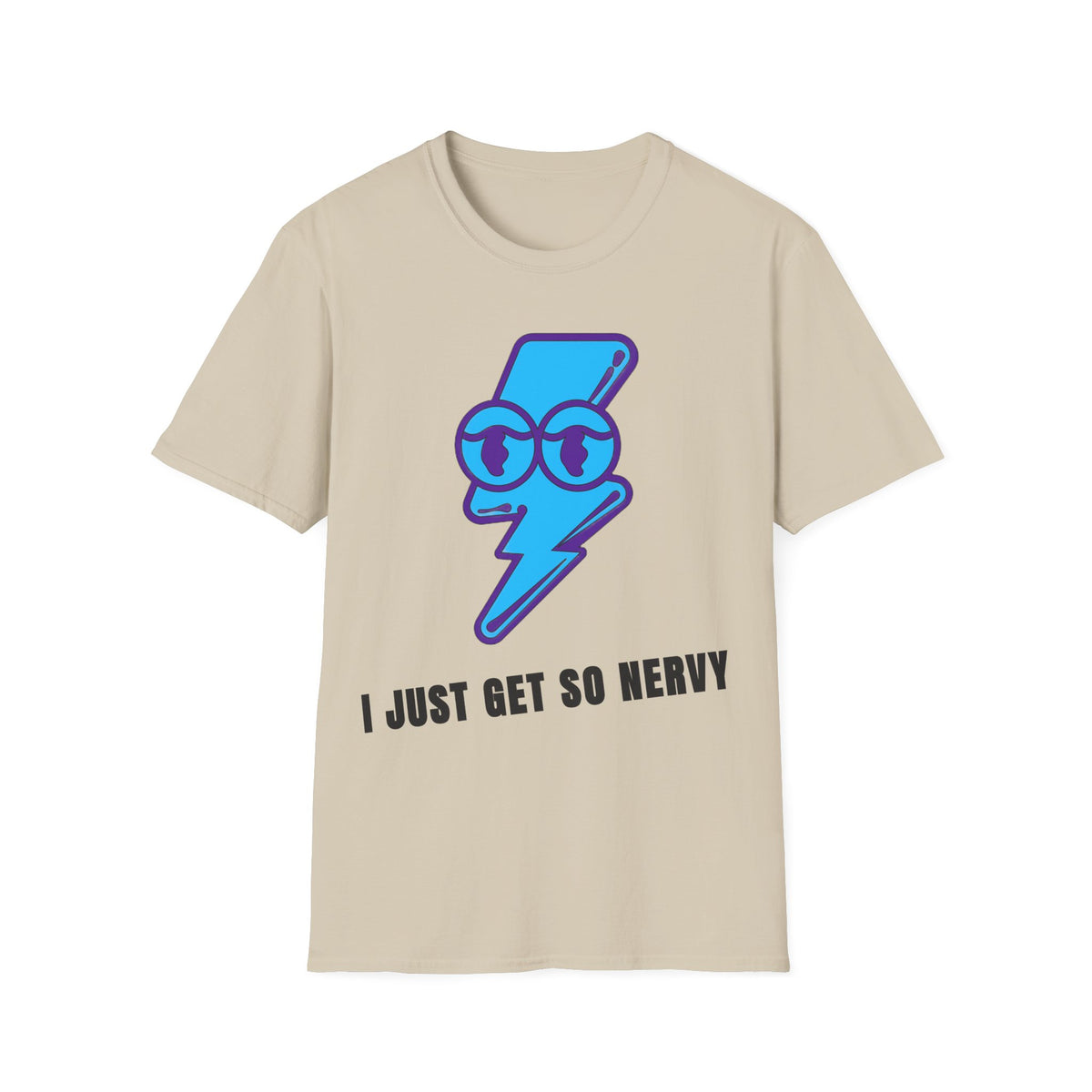 Graphic T-Shirt — 'I Just Get So Nervy' Blue Lightning Emoji Tee - Trending Now - September 2026
