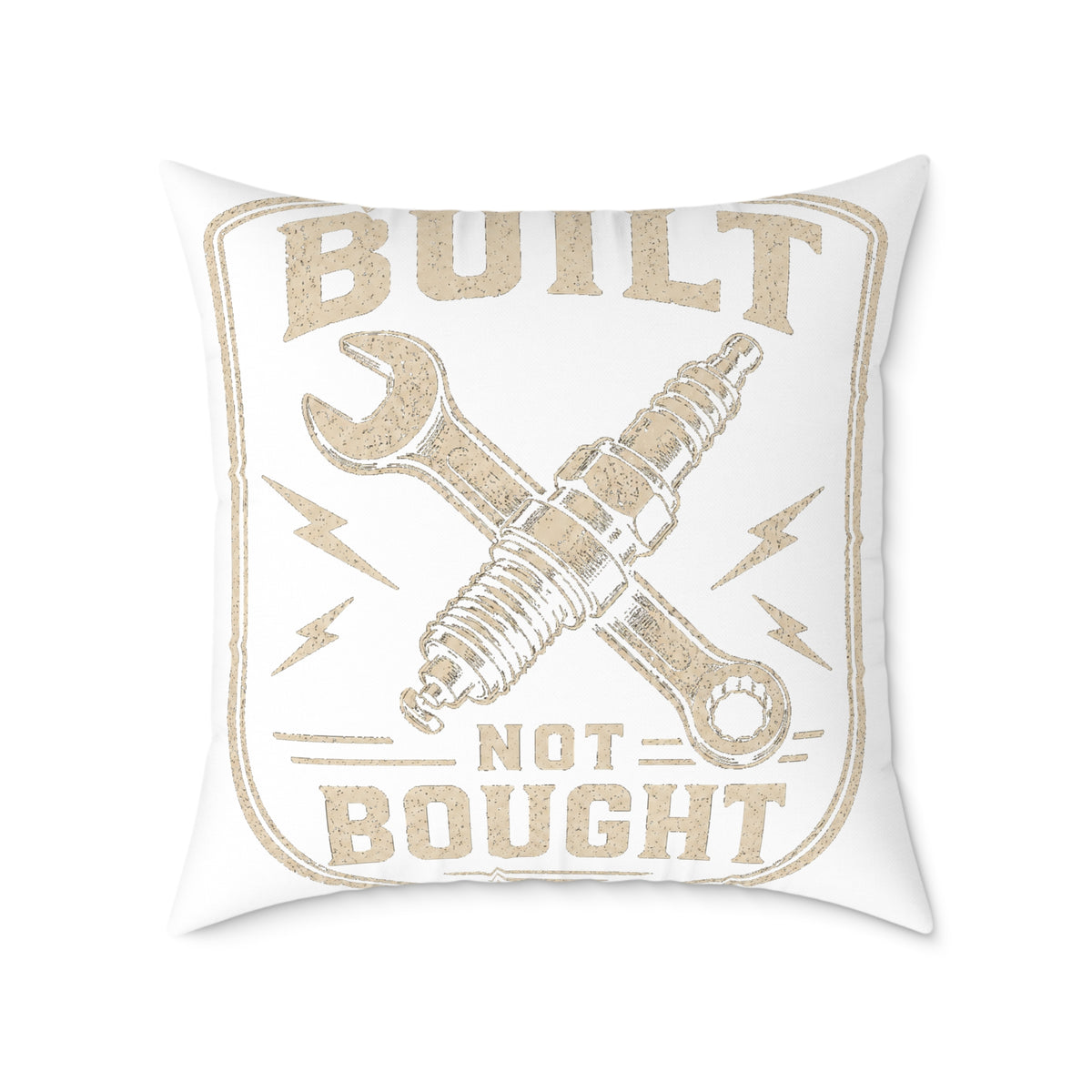 Built Not Bought Pillow Milo Bailey Dog Dad Mom — Automotive Wrench & Spark Plug Decorative Throw Pillow