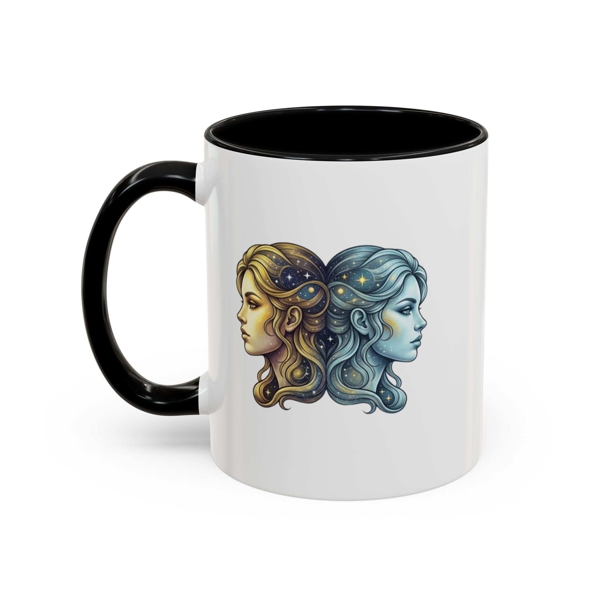 Gemini Zodiac Accent Coffee Mug — Dual Faces Astrology Design