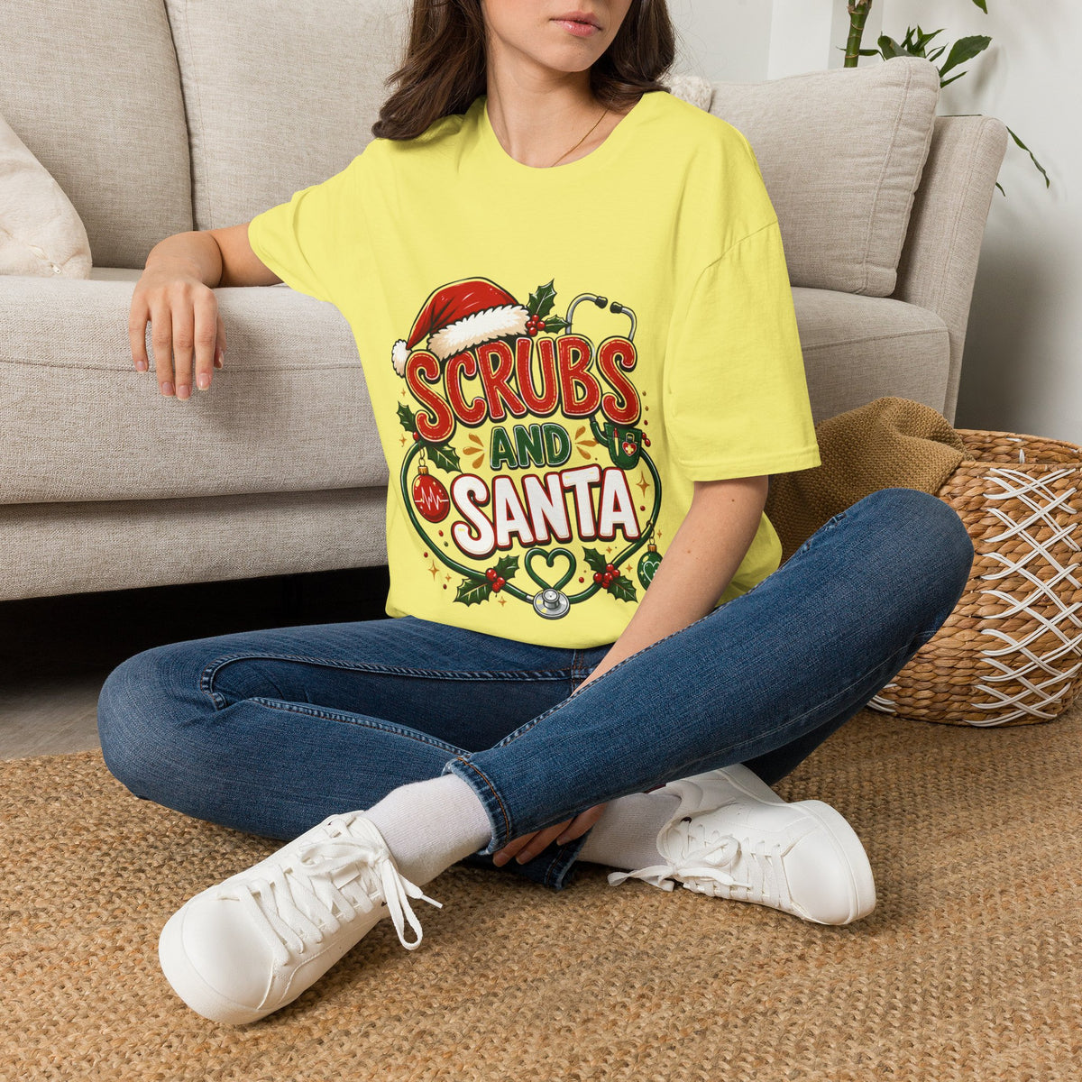 Scrubs and Santa Christmas Tee — Funny Nurse Holiday T-Shirt