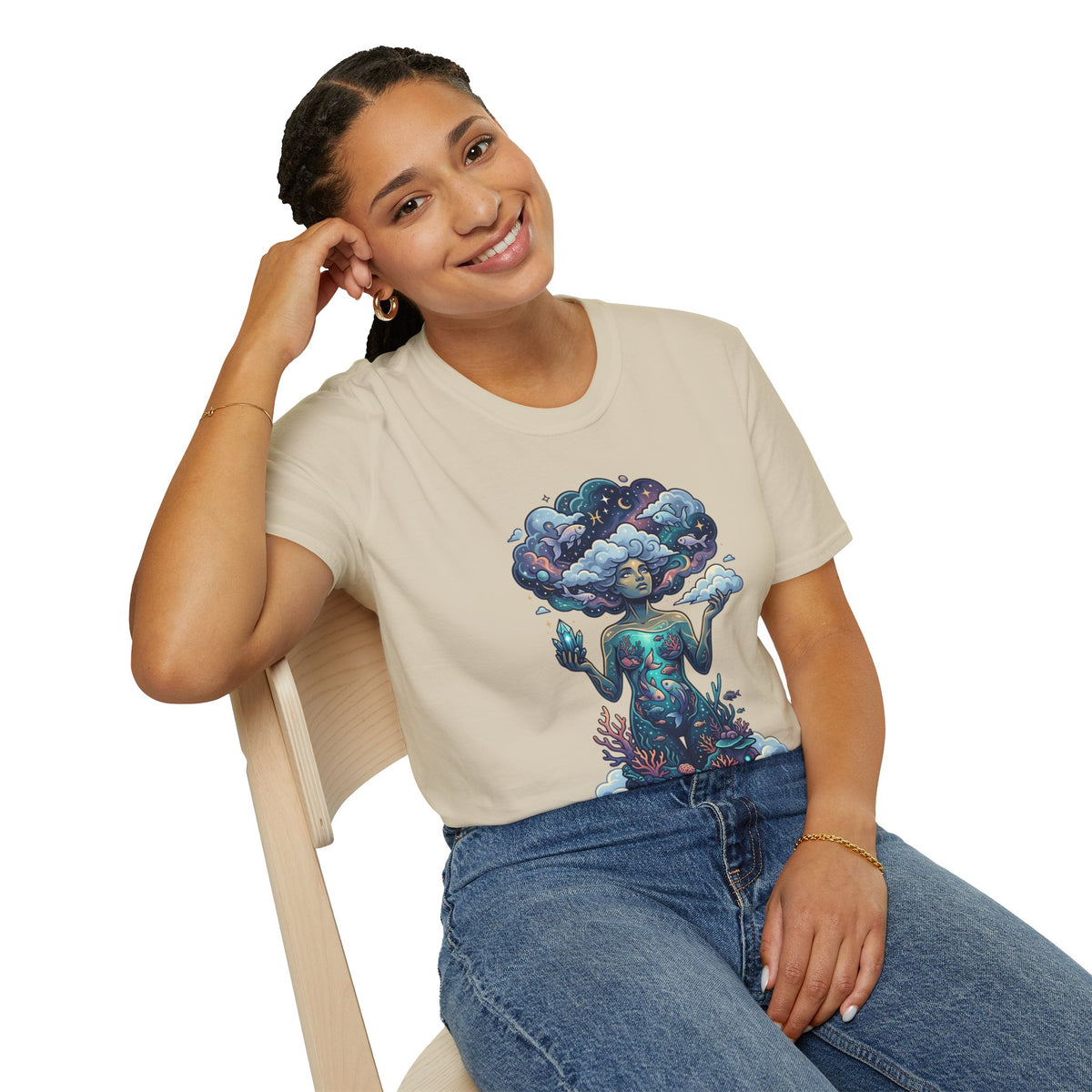 Pisces Zodiac in the Clouds T-Shirt — Dreamy Cosmic Woman Graphic Tee