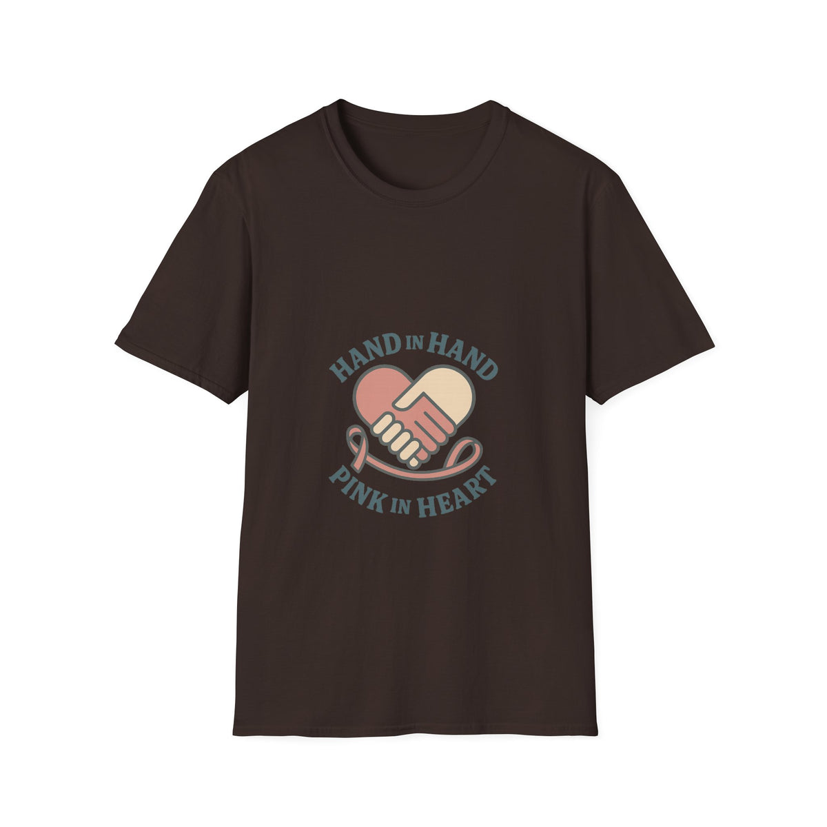 T-Shirt — "Hand in Hand, Pink at Heart" Heart-Shake Breast Cancer Support Tee - Trending Now - October 2026