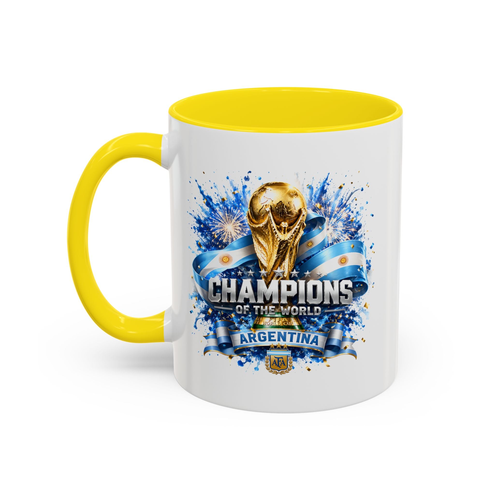 Argentina World Champions Coffee Mug — 'Champions of the World' Soccer Trophy Design