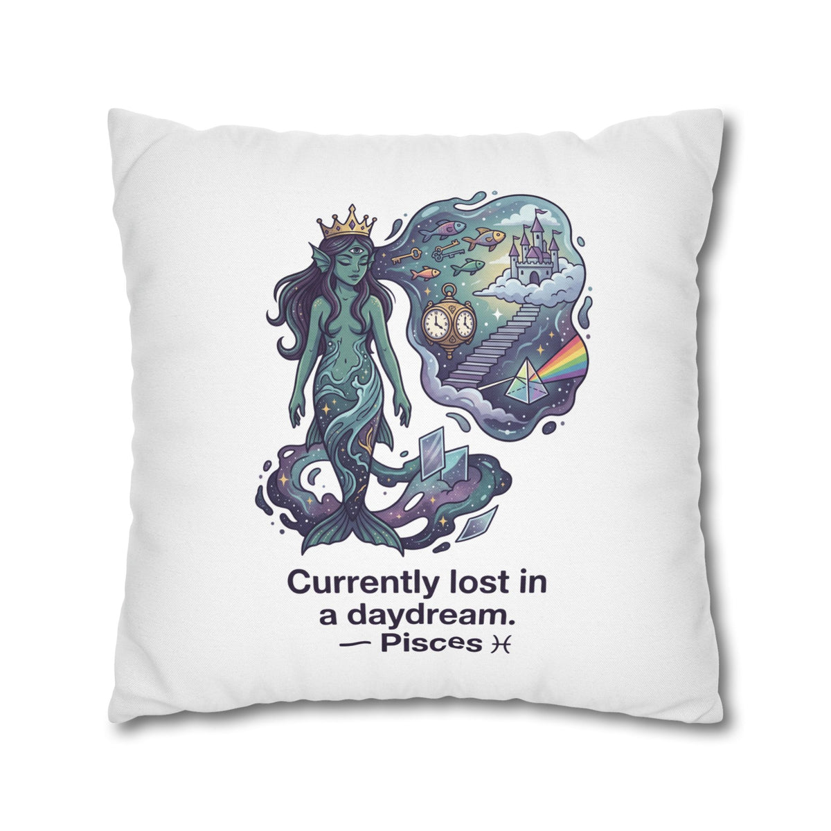 Pisces Mermaid Pillowcase — "Currently Lost in a Daydream" Decorative Throw Pillow