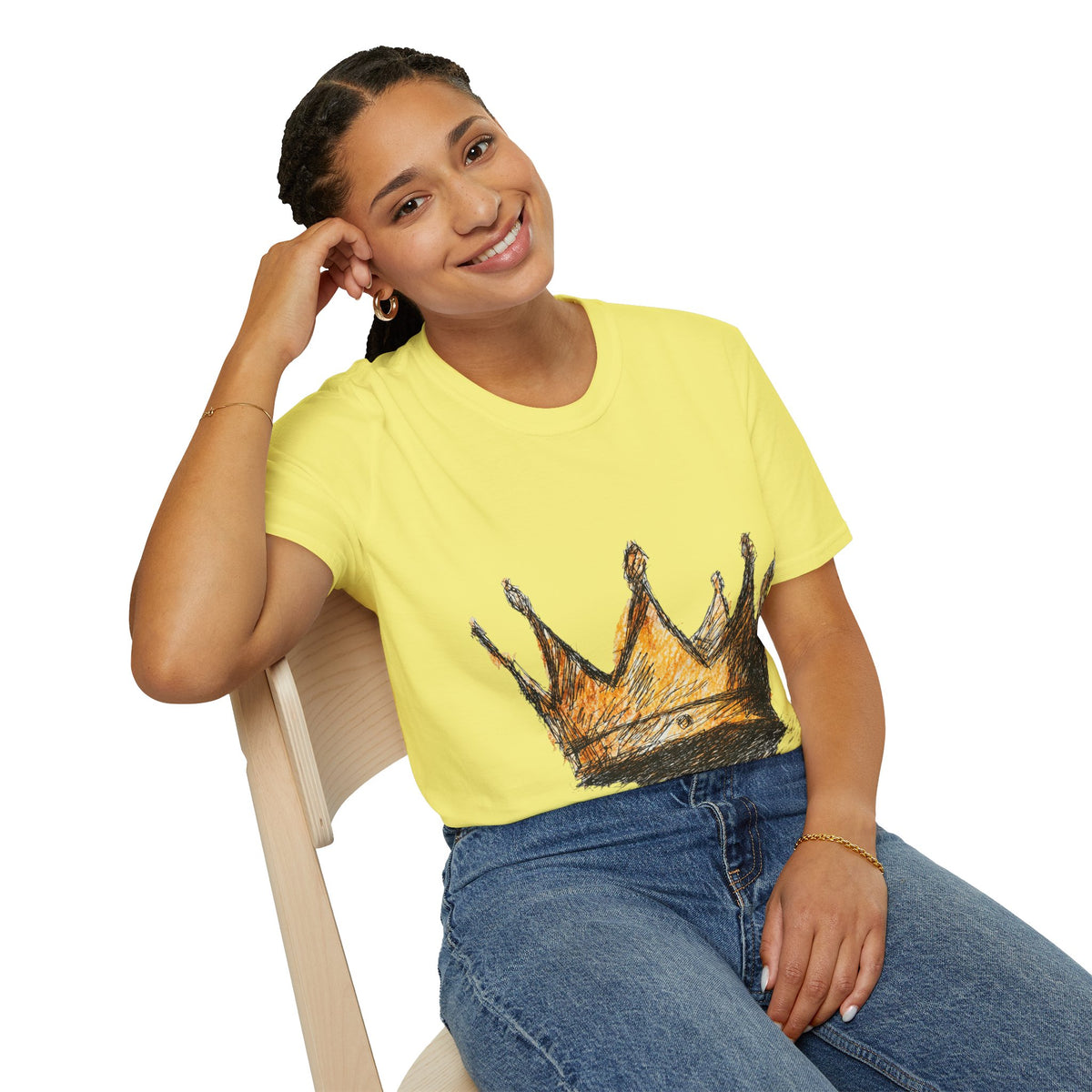 Crowned Sketch T‑Shirt — Hand‑Drawn Gold Crown Graphic Tee