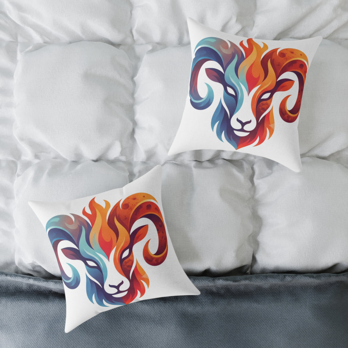 Aries Zodiac Flame Ram Art Pillow – Colorful Zodiac Aries Throw Pillow