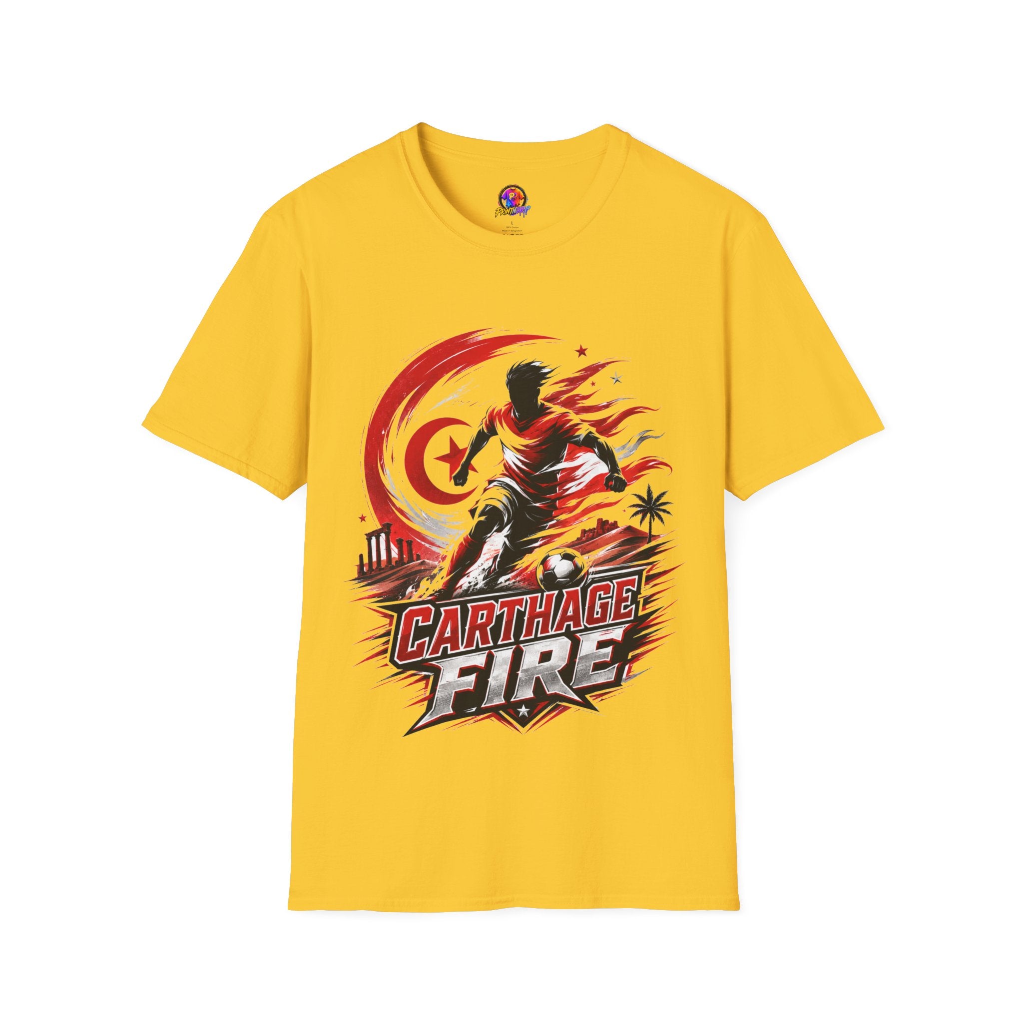 Tunisia Carthage Fire Soccer T-Shirt — Red Crescent Football Fan Tee