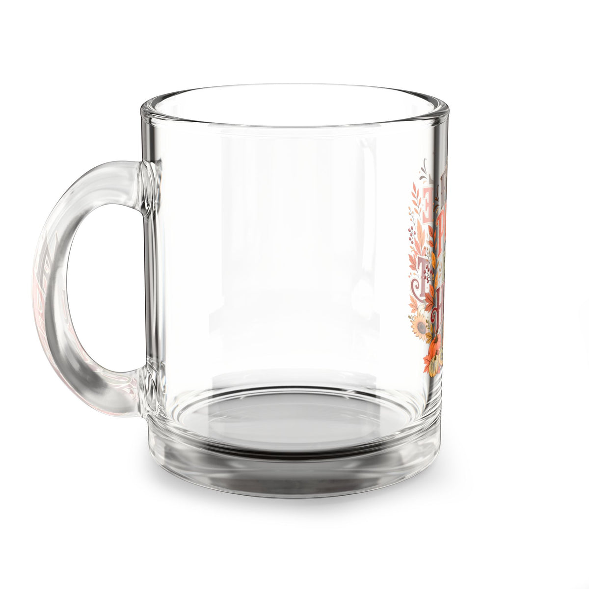 Glass Mug — "Full Plate, Full Heart" Thanksgiving Coffee Mug, 10oz