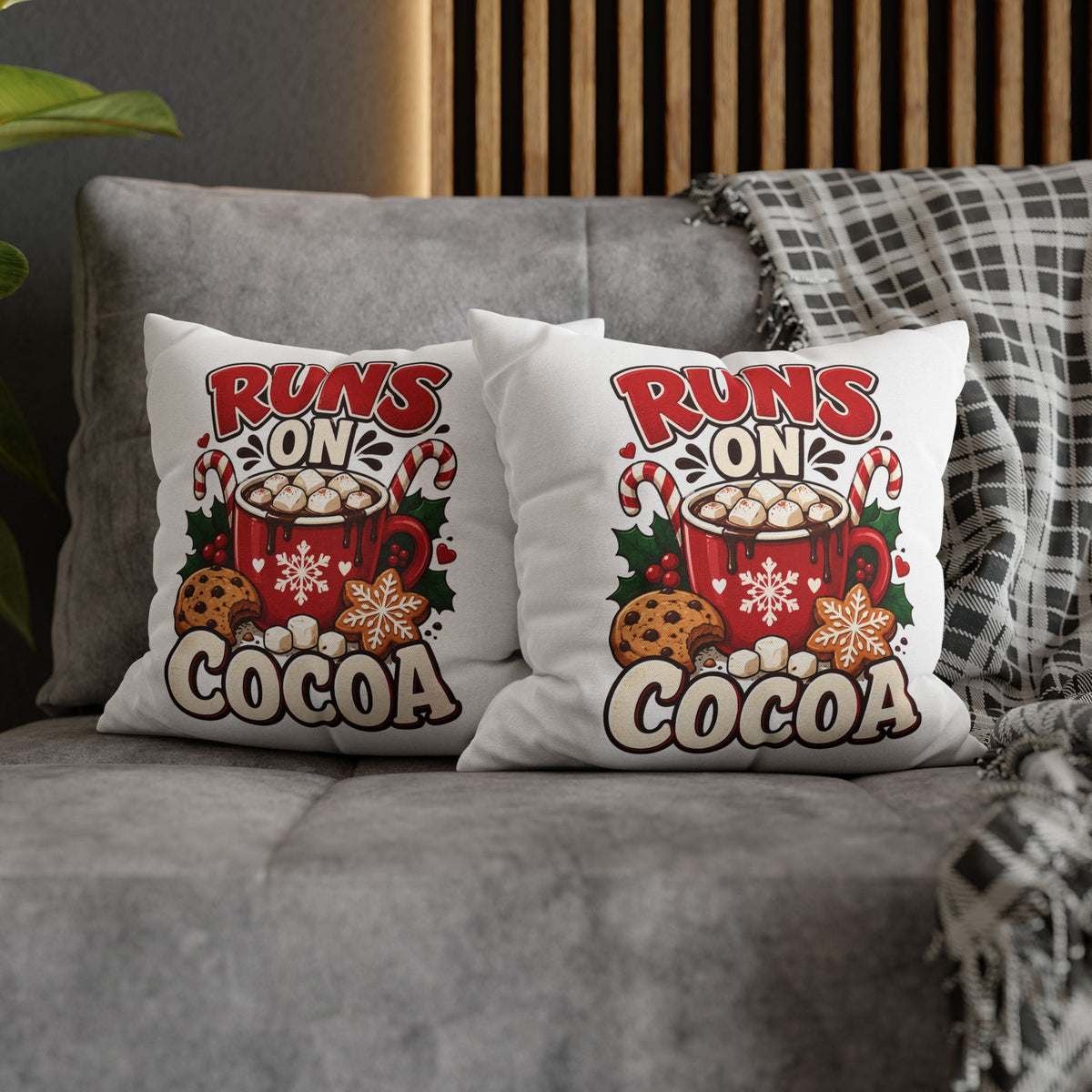 Christmas Runs on Cocoa Decorative Pillowcase — Hot Chocolate Holiday Throw Pillow
