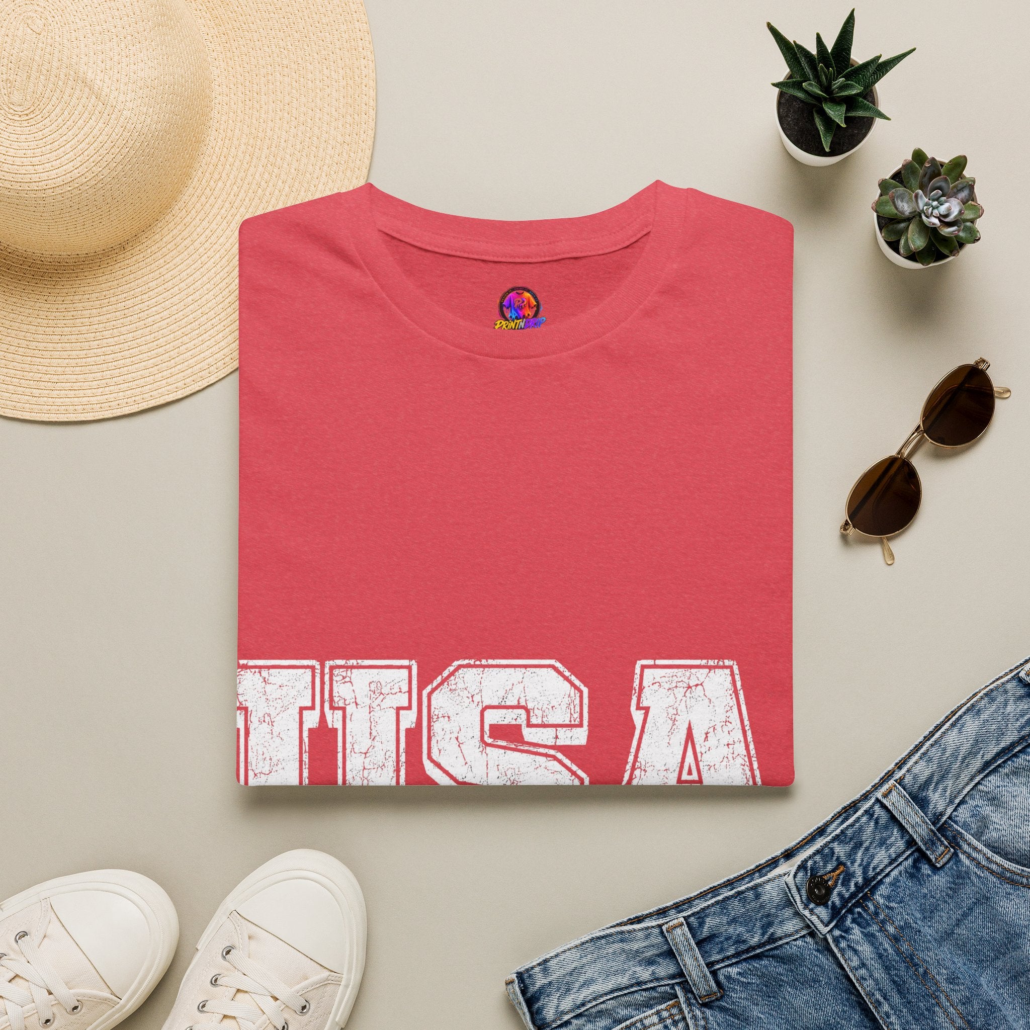 USA Vintage Block T-Shirt — Patriotic Americana Graphic Tee