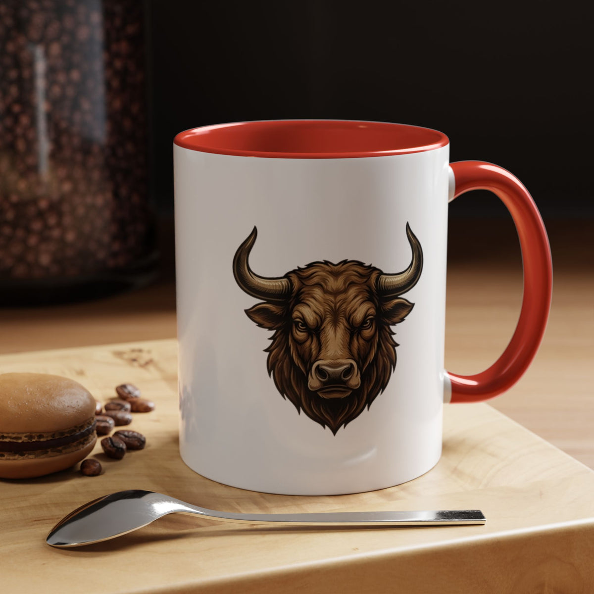 Taurus Bull Head Accent Coffee Mug — Rustic Bull Illustration Ceramic Mug