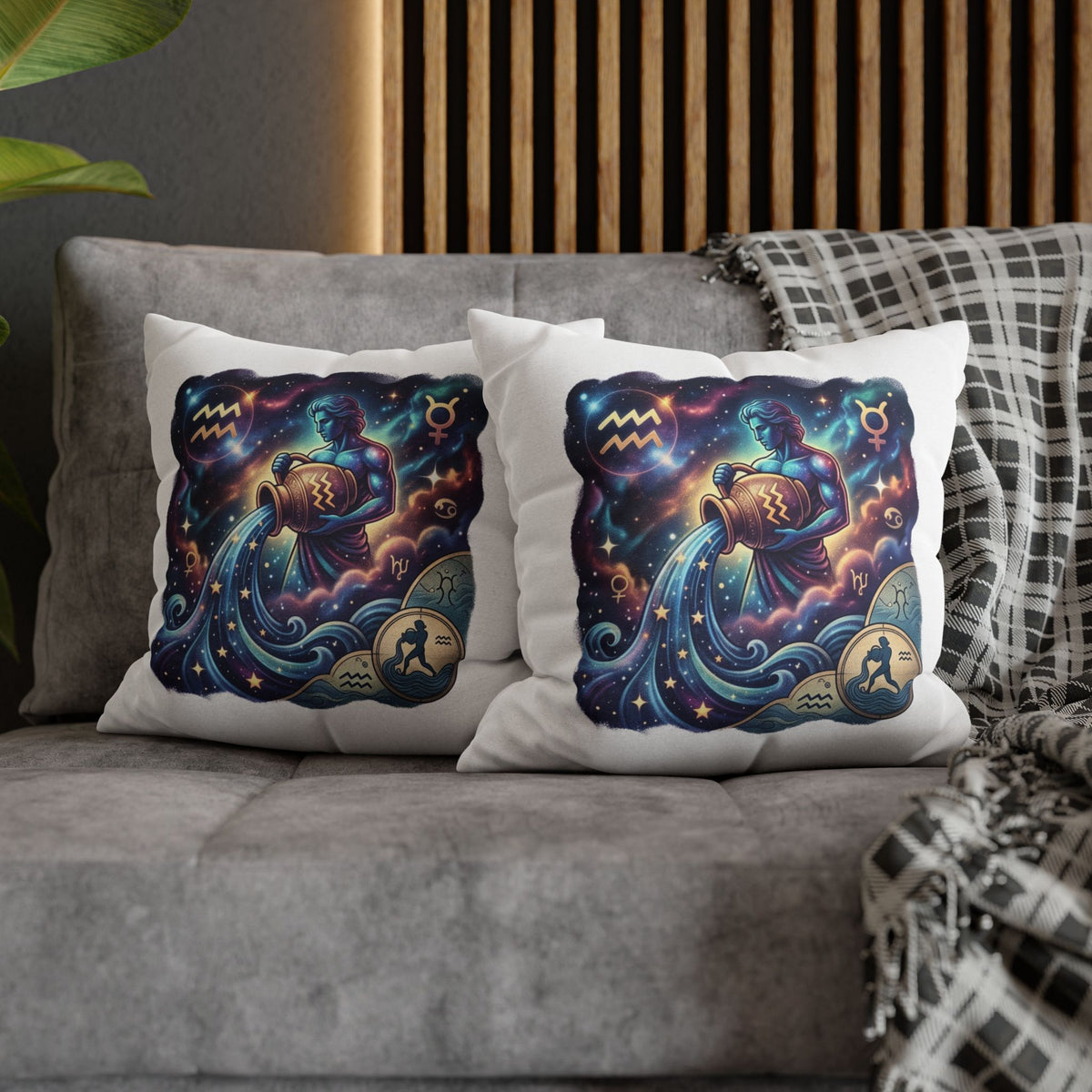Aquarius Zodiac Pillowcase — Water Bearer Astrology Cushion Cover