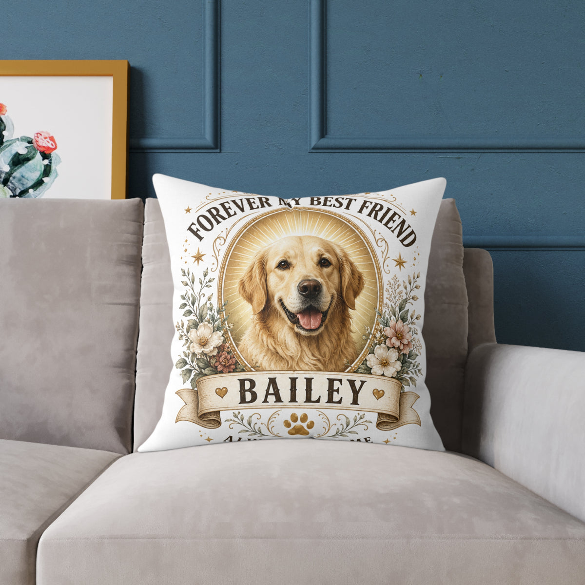 Forever My Best Friend Personalized Dog Milo Bailey Dog Dad Mom Pillow — Custom Pet Name Golden Retriever Cushion