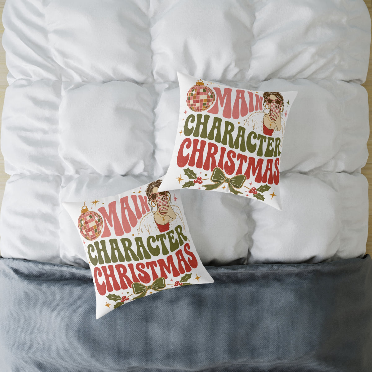 Modern Day Christmas Main Character Christmas Square Poly Canvas Pillow