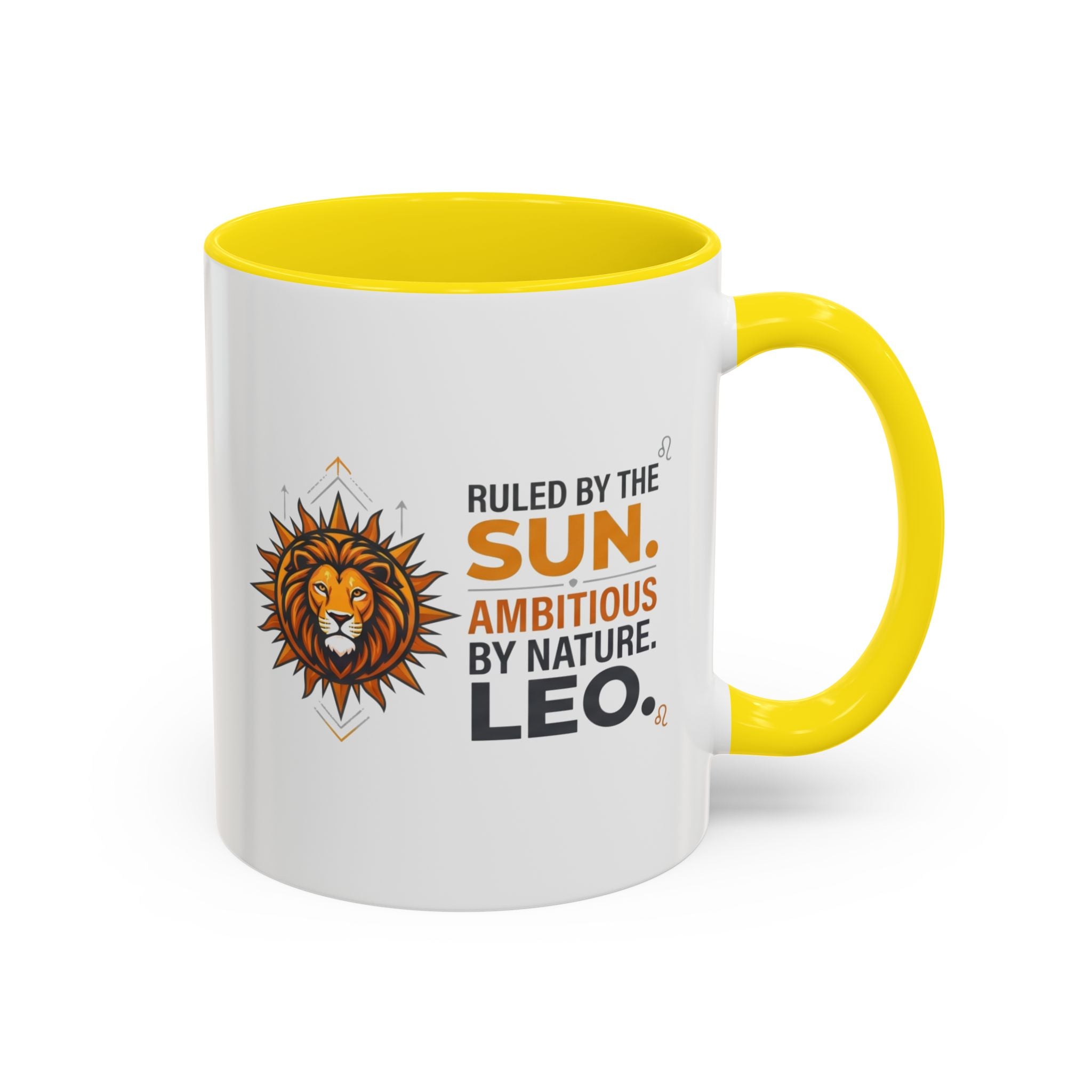 Leo Zodiac Coffee Mug — "Ruled by the Sun. Ambitious by Nature. LEO." Accent Ceramic Mug