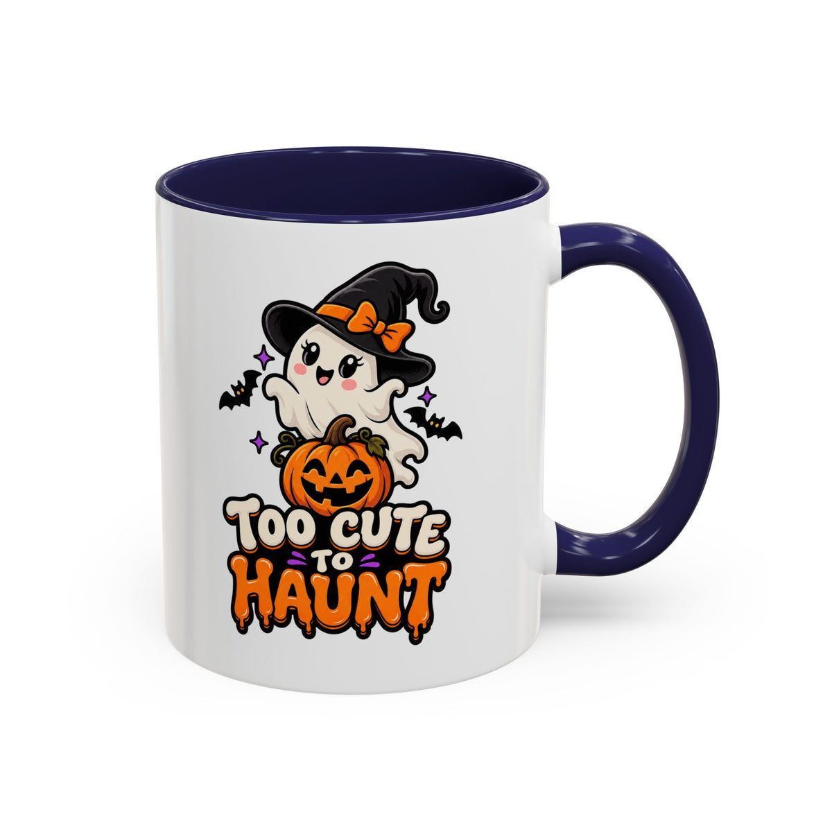 Halloween Coffee Mug - 'Too Cute to Haunt' Ghost Pumpkin Accent Mug