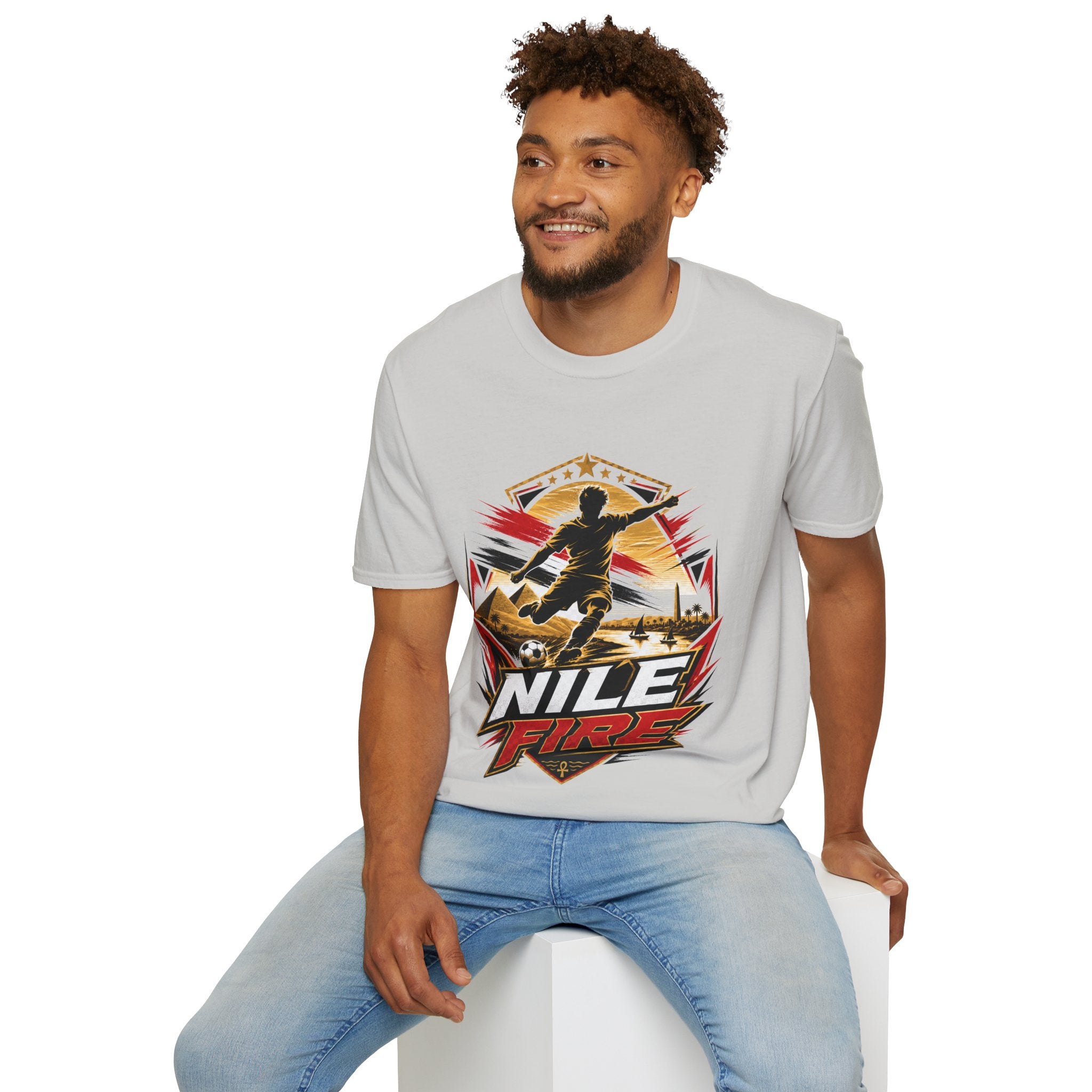 Egypt Soccer Player Nile Fire Graphic T-Shirt — Retro Athletic Team Tee