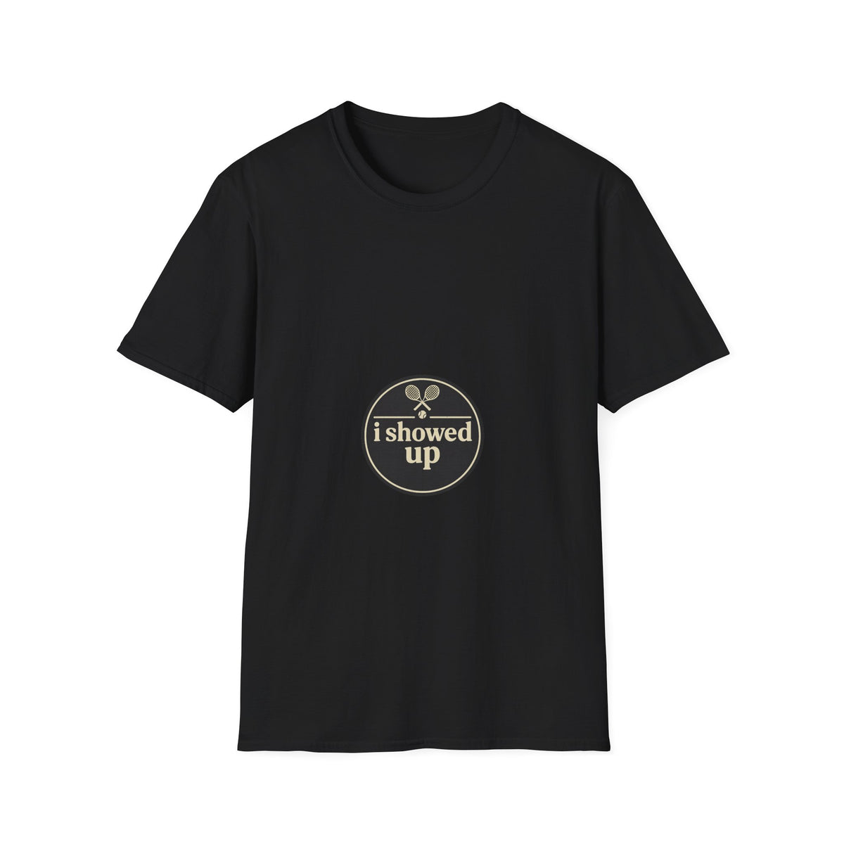 "I Showed Up" Vintage Tennis Badge Tee - Minimalist Retro Athletic Club Gym White T-Shirt - Trending Now - September 2026