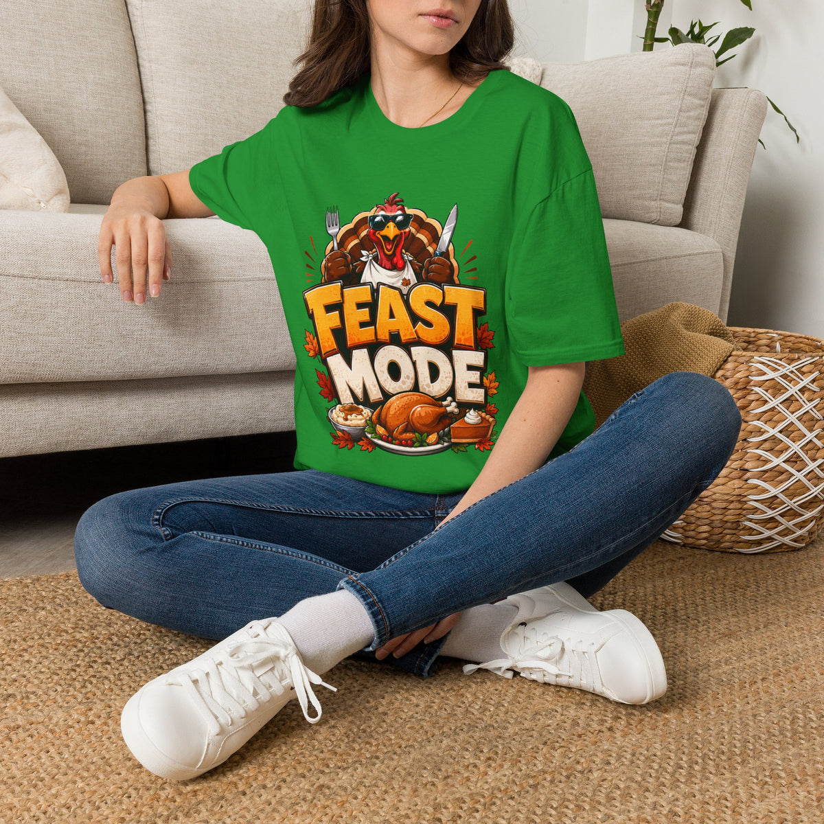 Thanksgiving T-Shirt Feast Mode T-Shirt — Funny Thanksgiving Turkey Graphic Tee