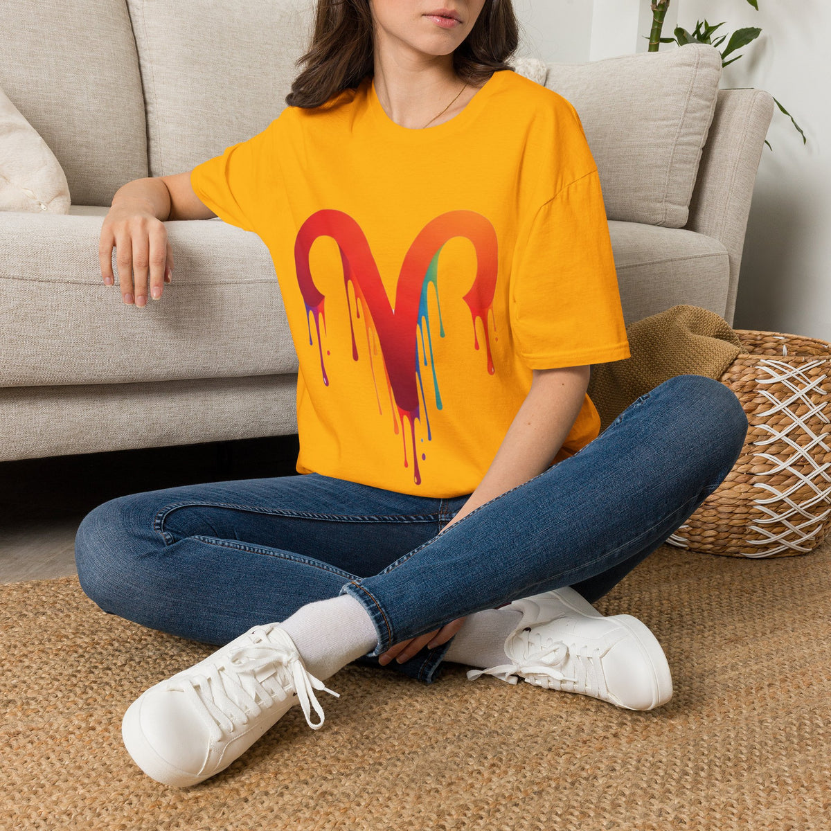 Aries Rainbow Drip T-Shirt — Colorful Dripping Zodiac Graphic Tee
