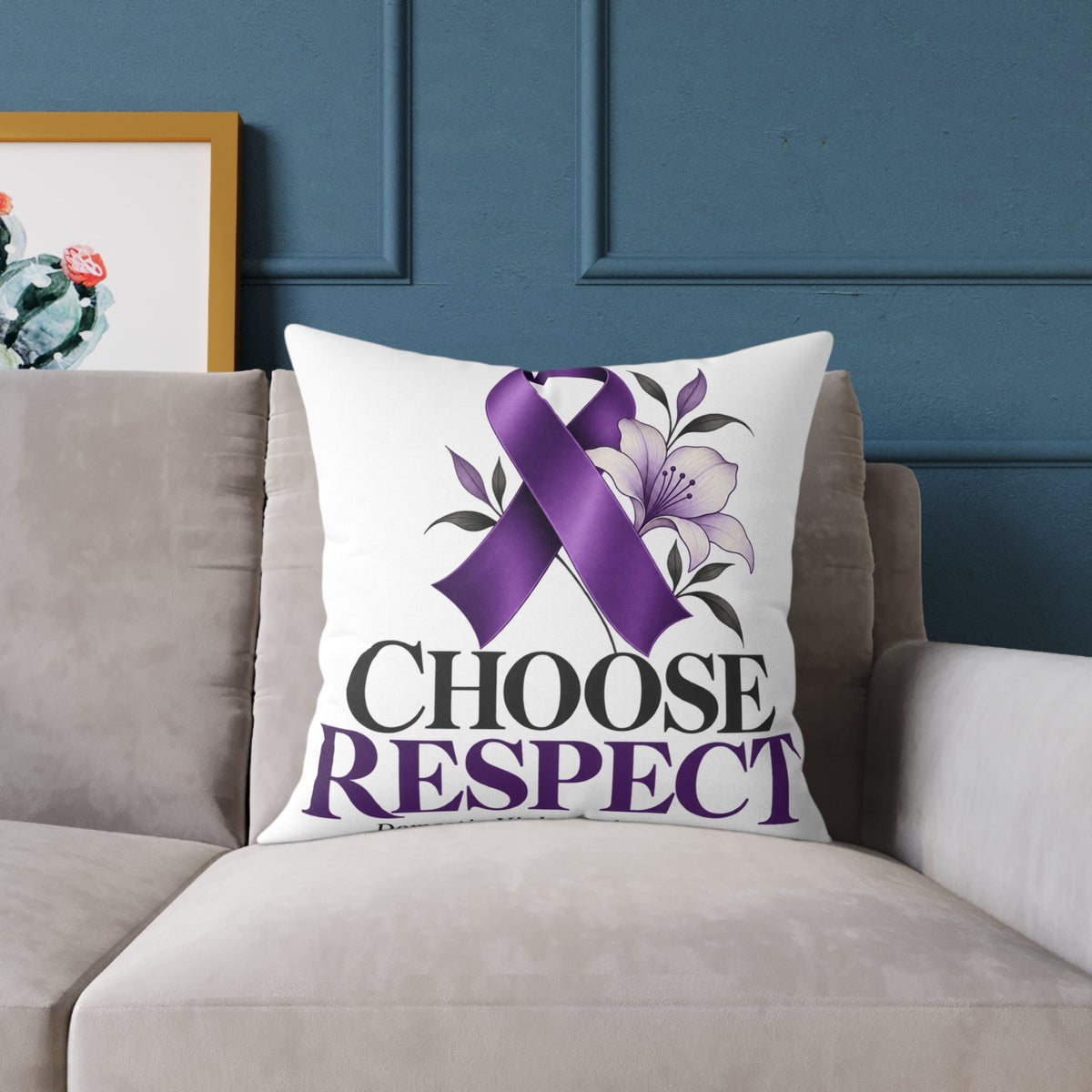 Choose Respect Purple Ribbon Throw Pillow - Domestic Violence Awareness Decor
