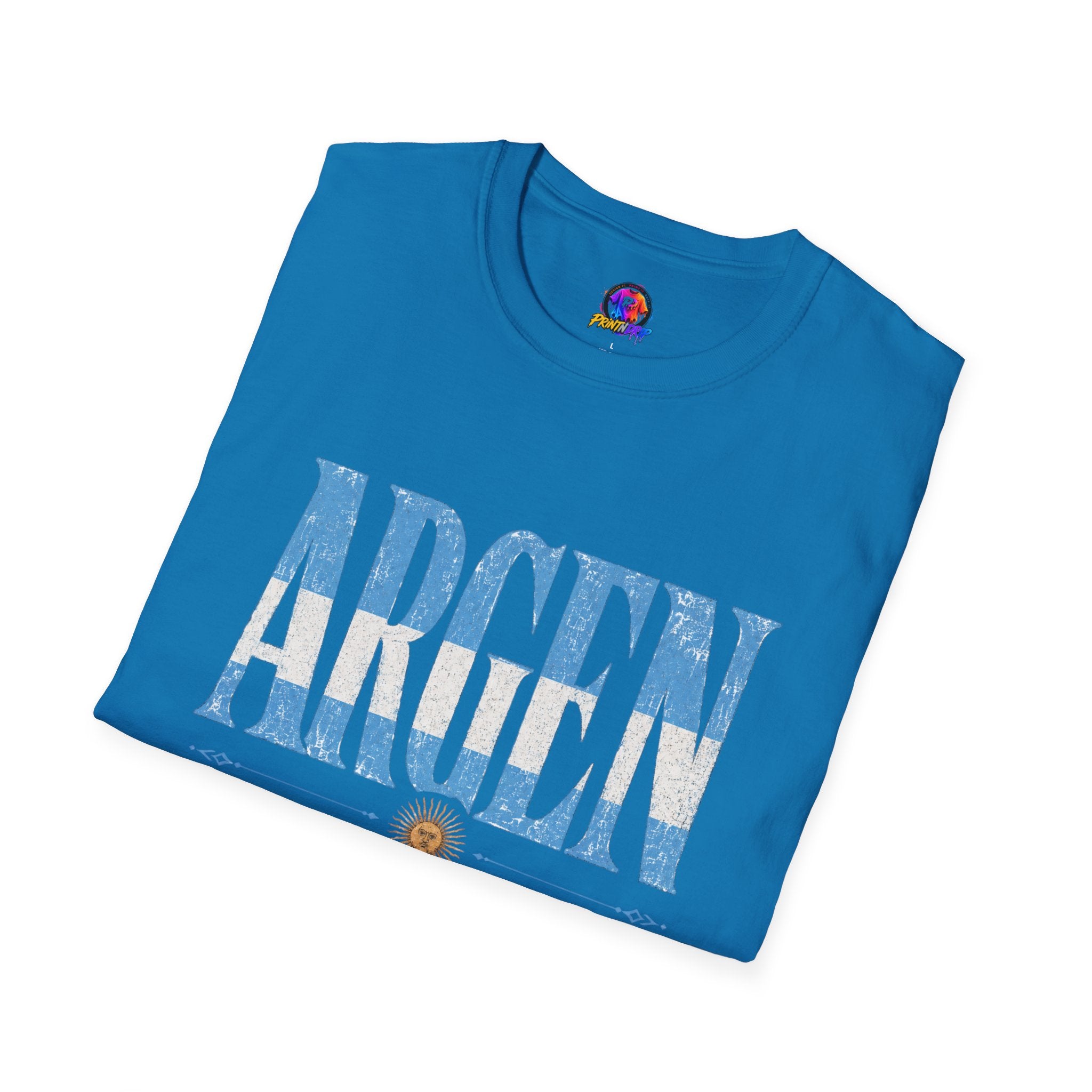 Argentina Flag Graphic T‑Shirt — Vintage Blue Distressed Typography