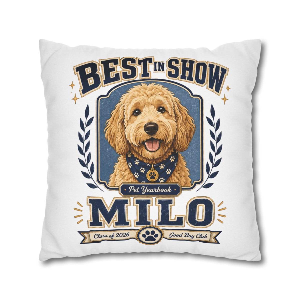 Best in Show Milo Pillowcase — Personalized Dog Portrait Decorative Pillowcase Milo Bailey Dog Dad Mom