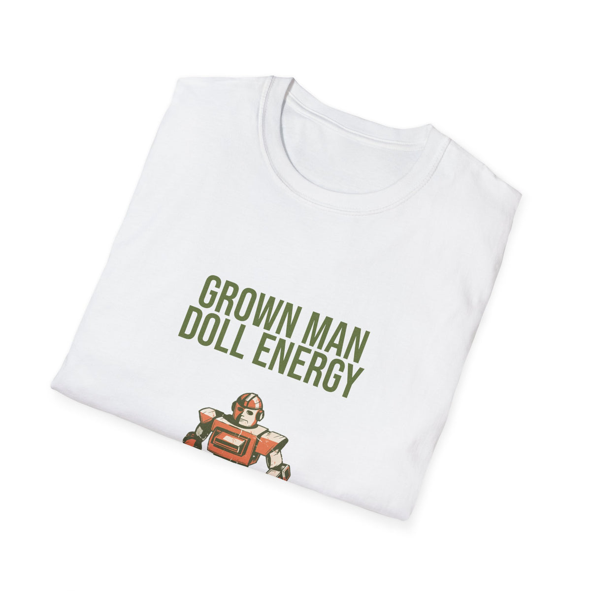 "Grown Man Doll Energy" Retro Toy Robot Graphic Tee - Funny Ironic Gamer White T-Shirt - Trending Now - September 2026