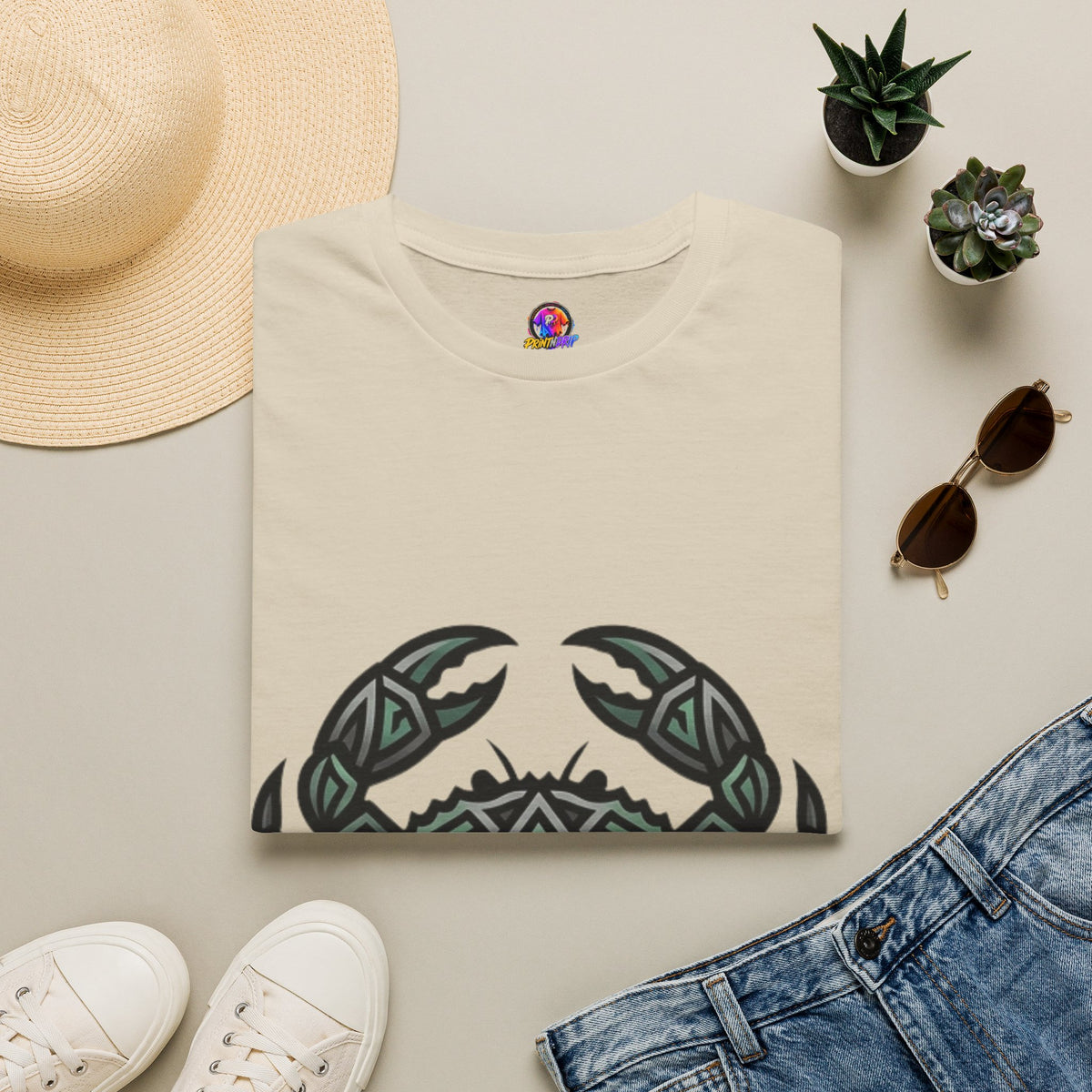 Cancer Zodiac Crab Tribal Graphic T-Shirt — Nautical Beachy Zodiac Style