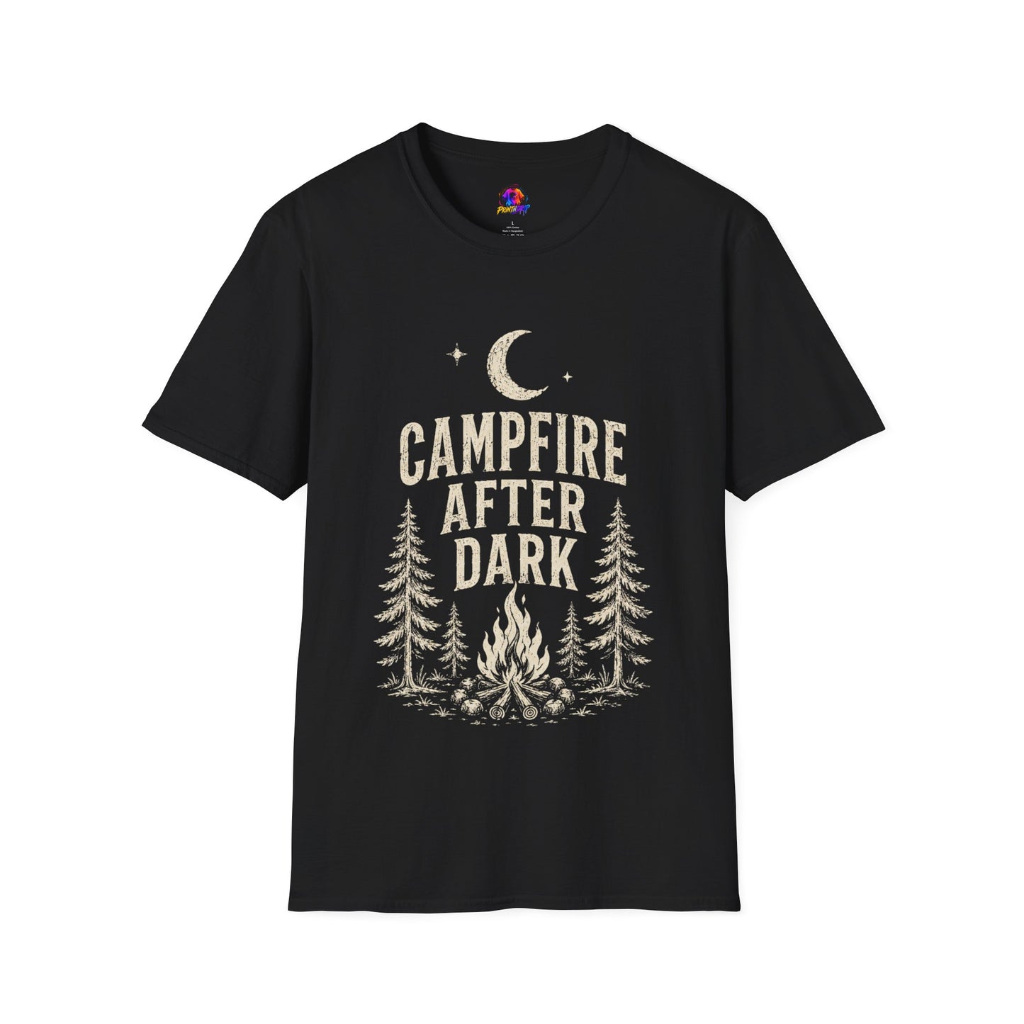 Campfire After Dark T-Shirt — Vintage Moon & Pine Camping Tee